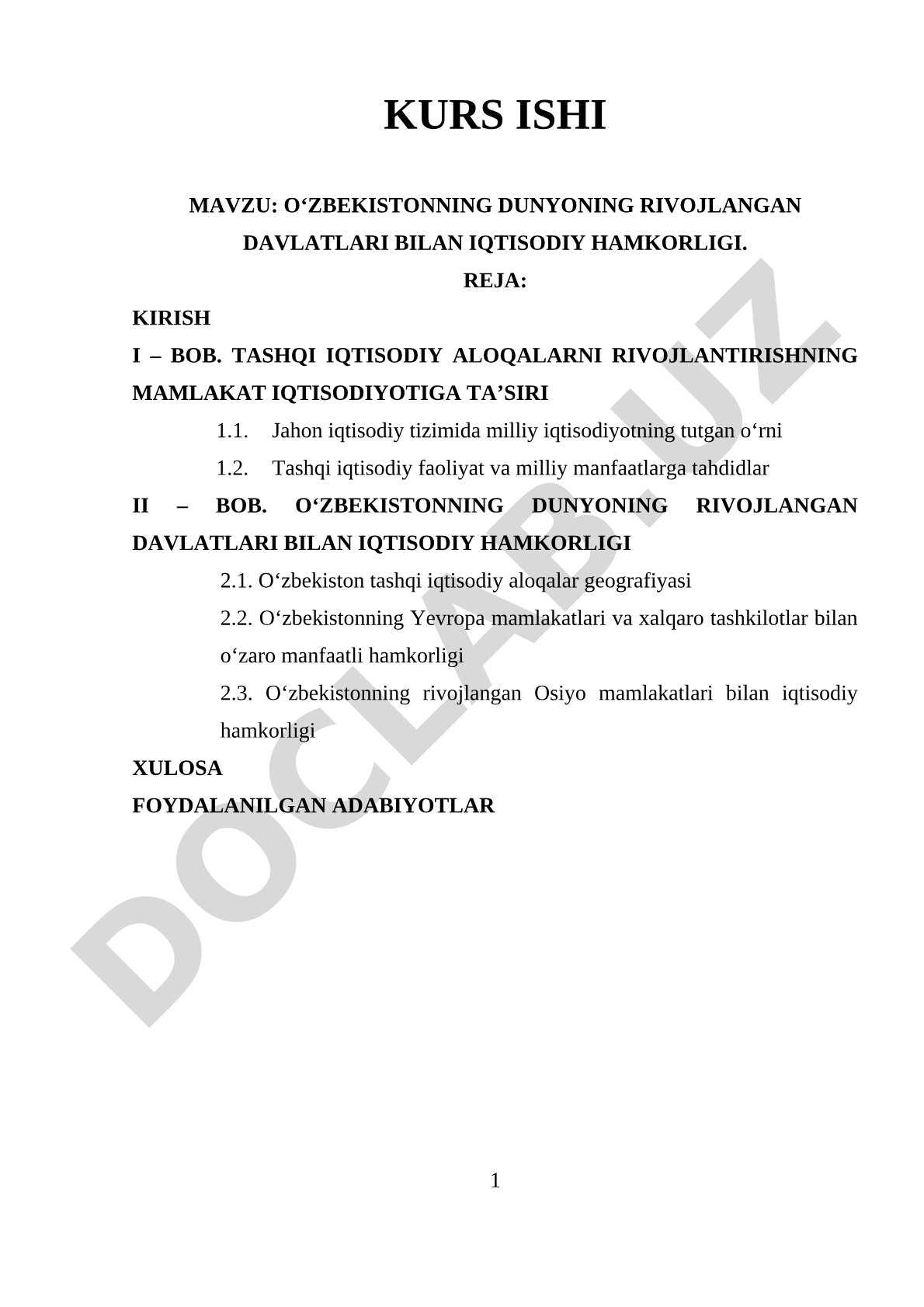 O‘zbekistonning dunyoning rivojlangan davlatlari bilan iqtisodiy hamkorligi