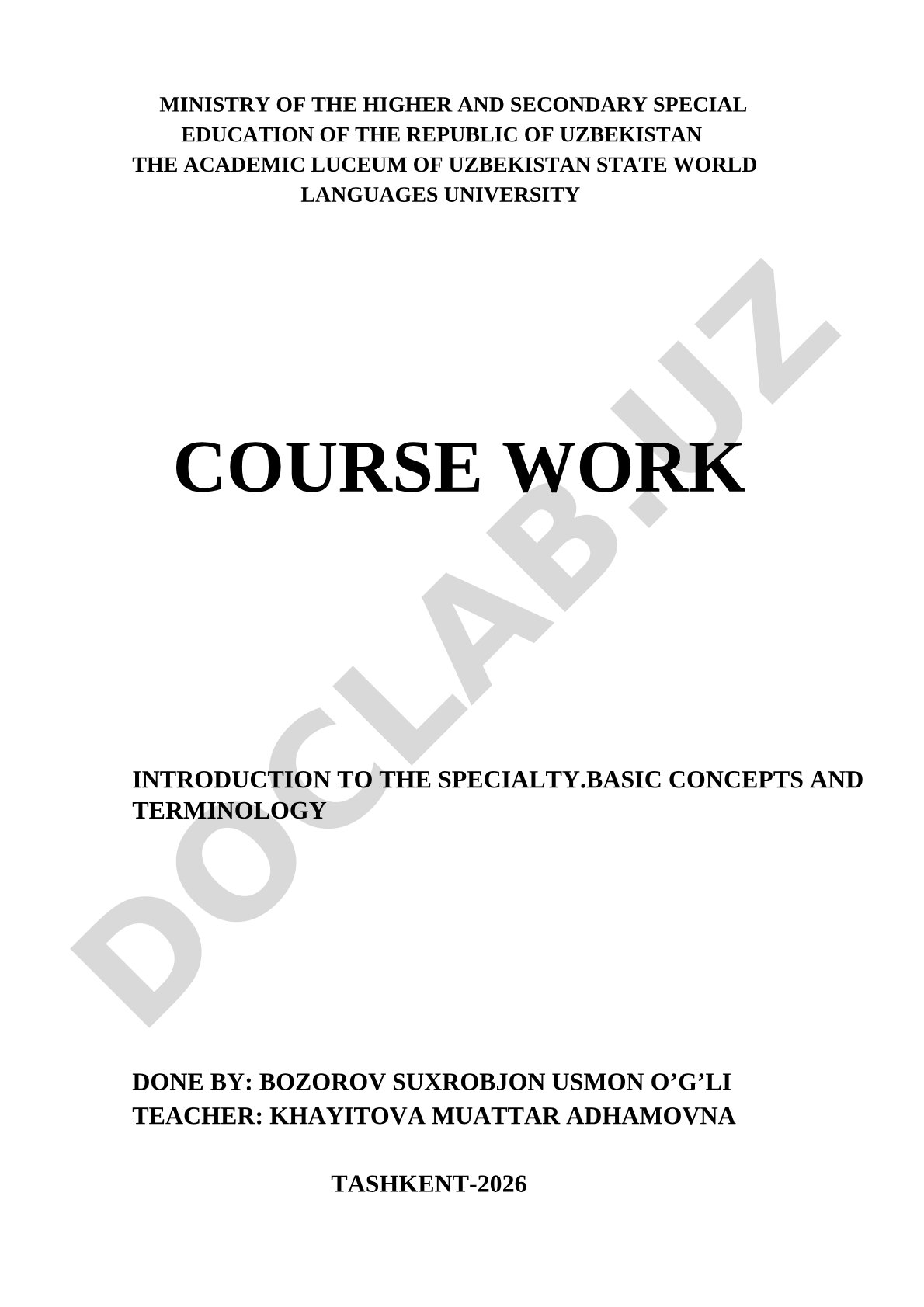 Introduction to the Specialty: Basic Concepts and Terminology