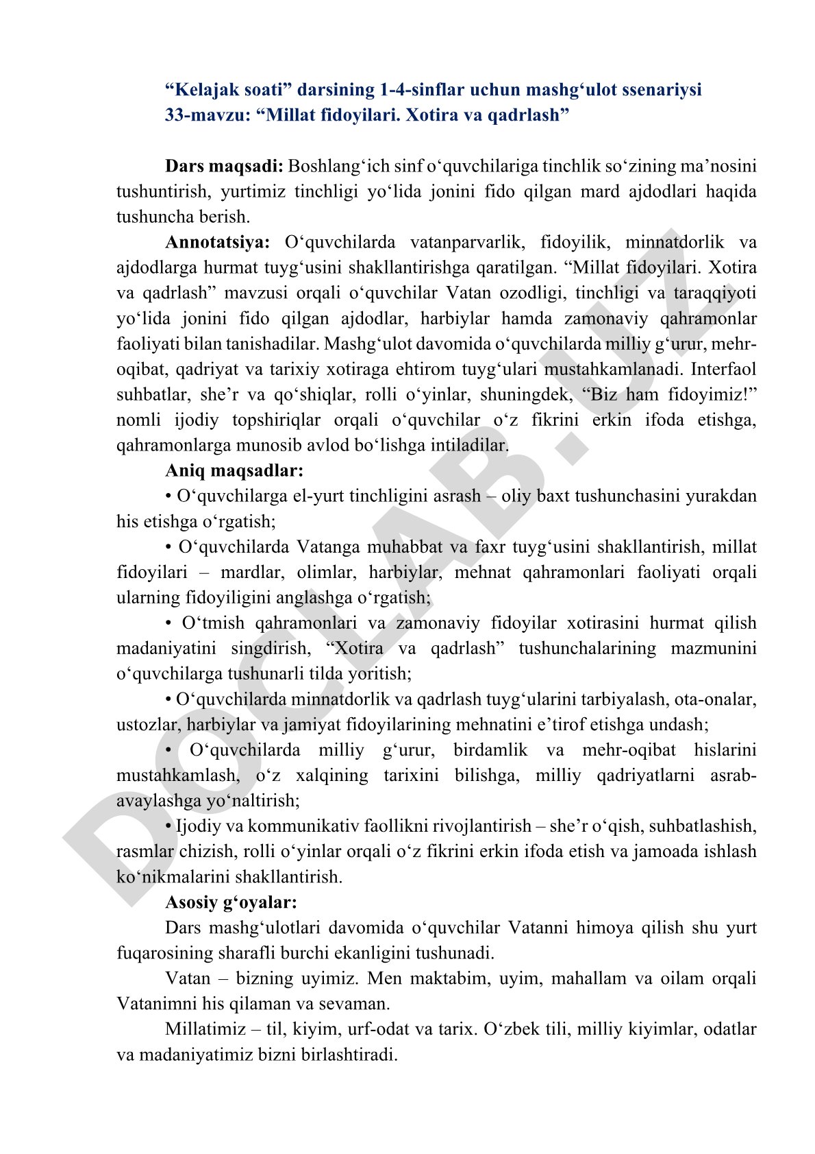 Millat fidoyilari. Xotira va qadrlash