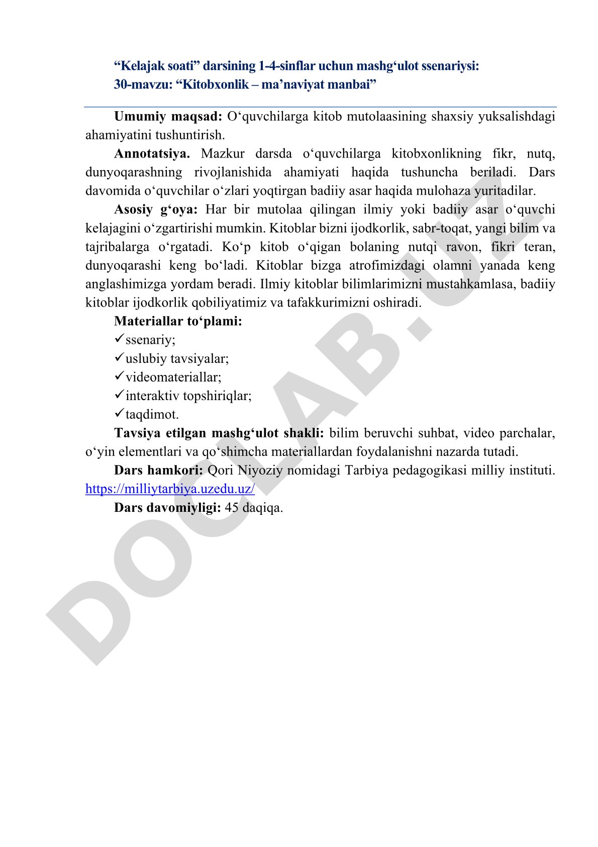Kitobxonlik – ma’naviyat manbai
