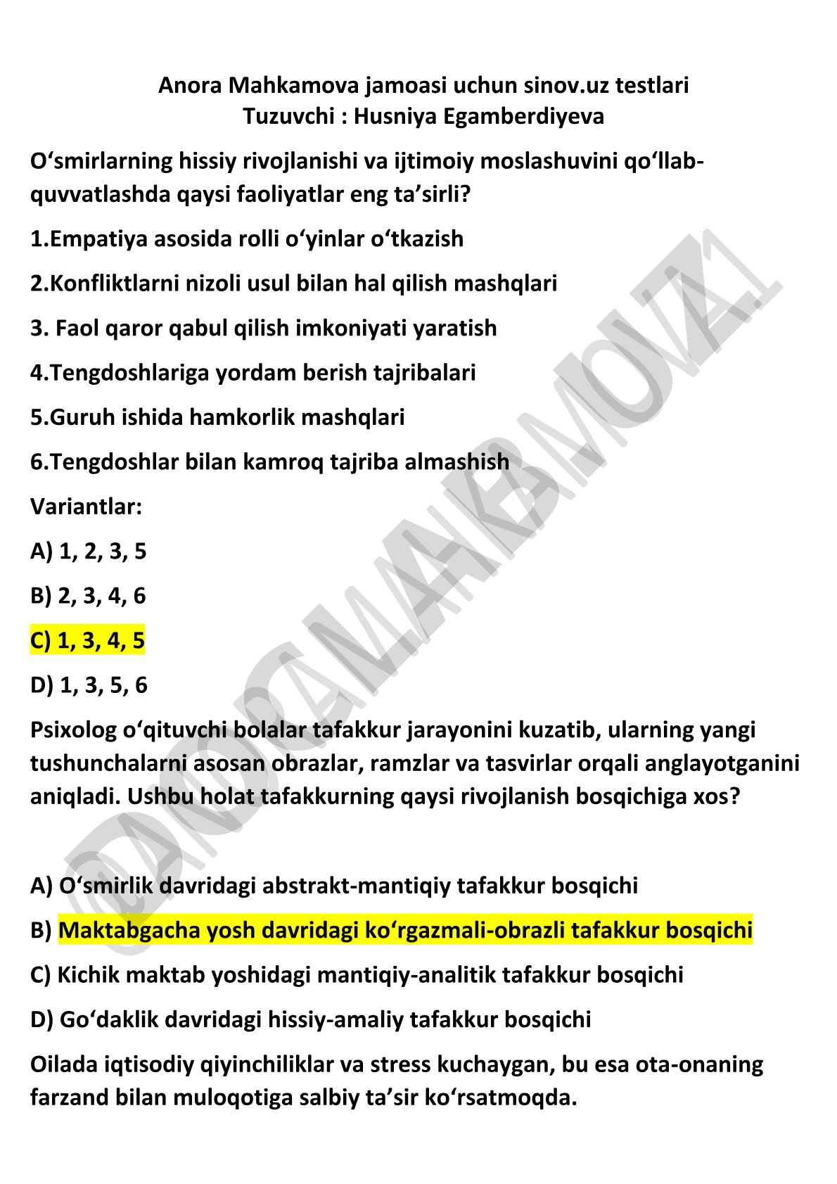 O'smirlarning hissiy rivojlanishi va ijtimoiy moslashuvini qo'llab-quvvatlashda eng ta'sirli faoliyatlar