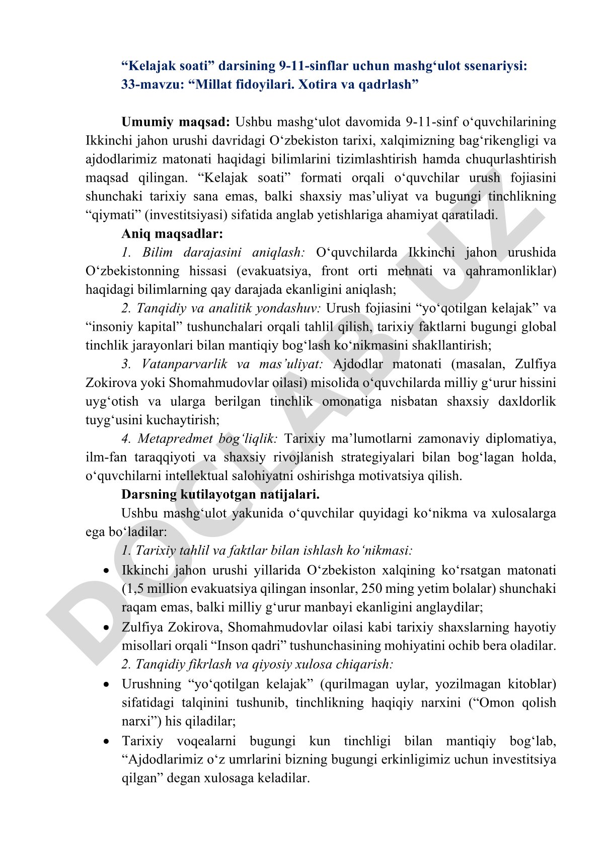 Millat fidoyilari. Xotira va qadrlash