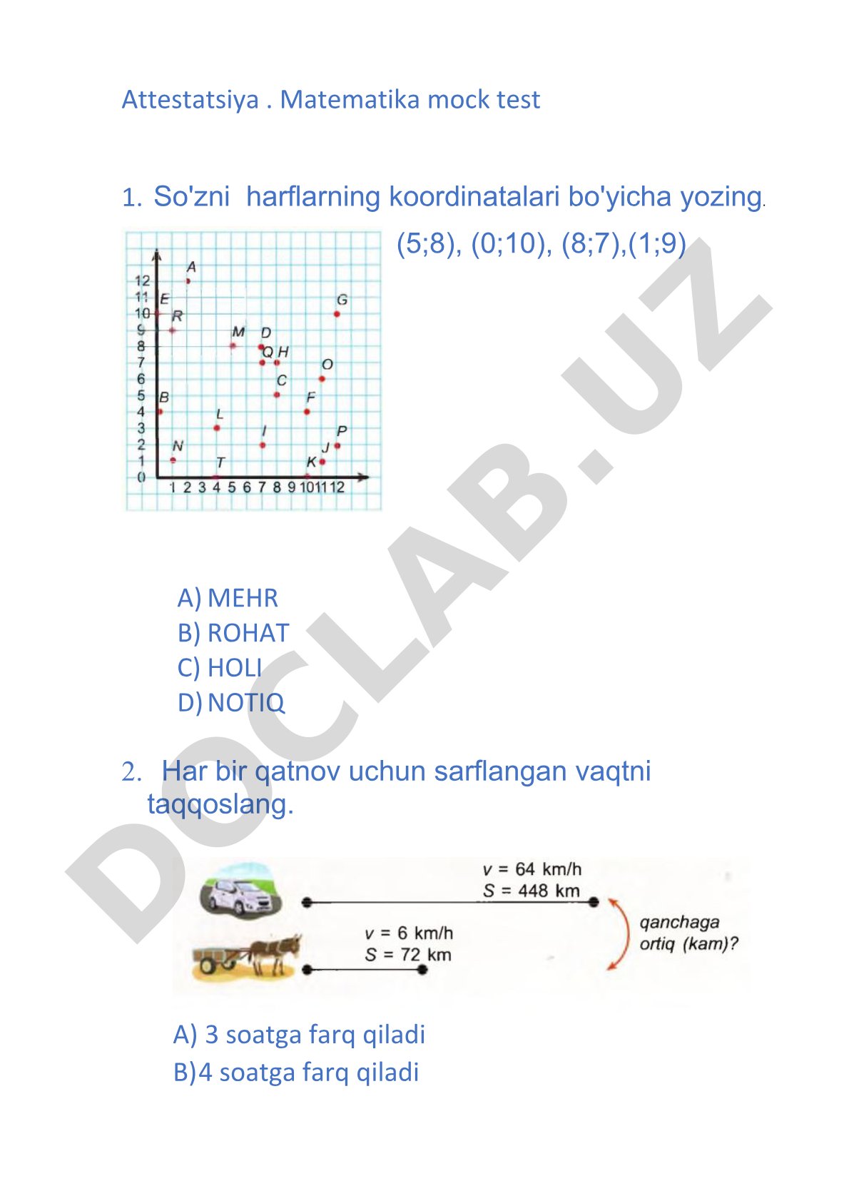 Attestatsiya matematika mock test 1