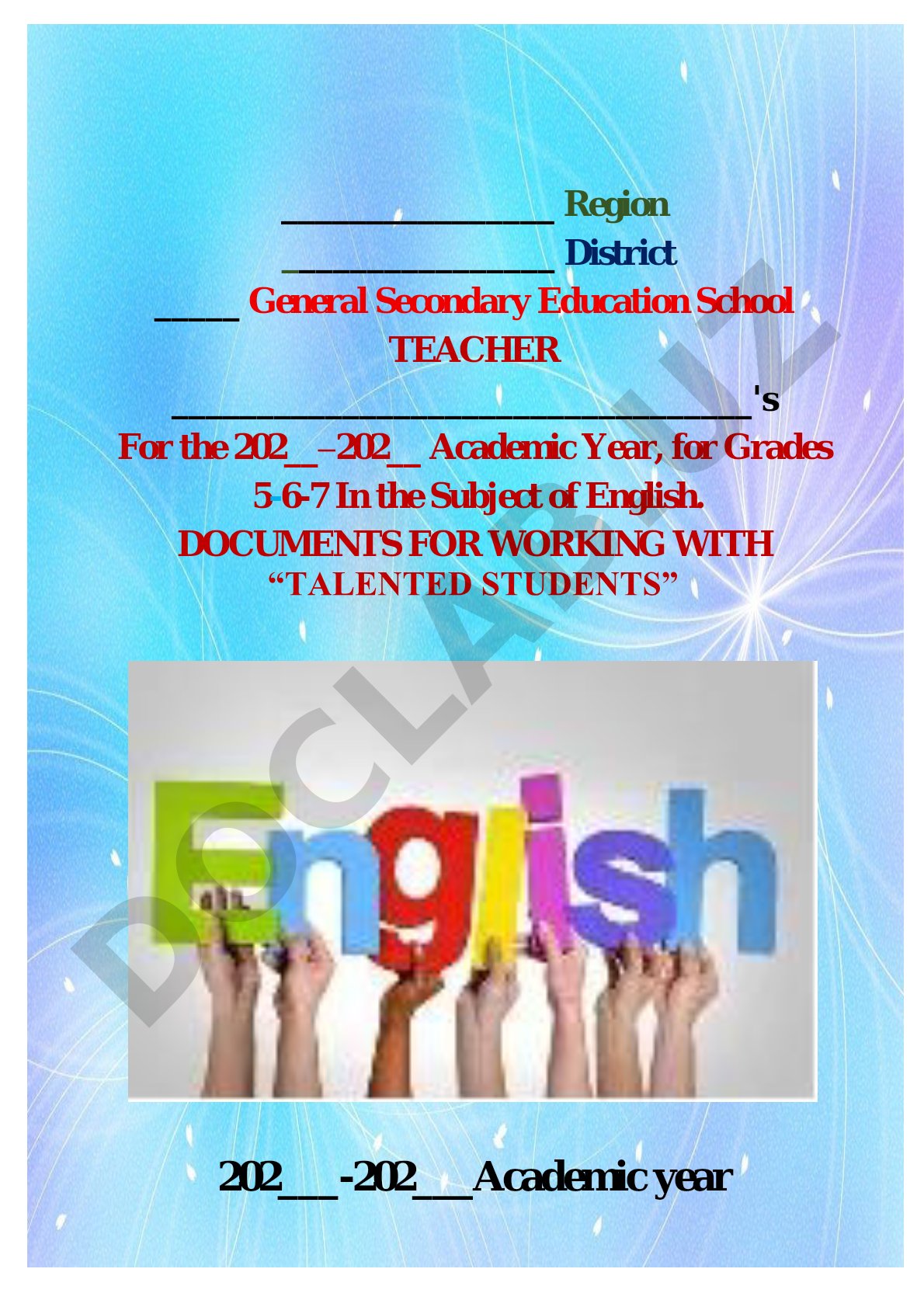 Documents for Working with Talented Students (English, Grades 5-7)