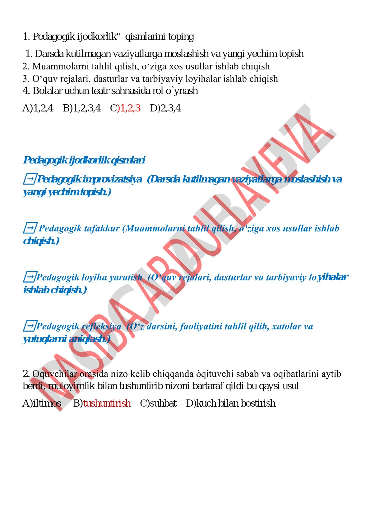 Pedagogik ijodkorlik qismlari