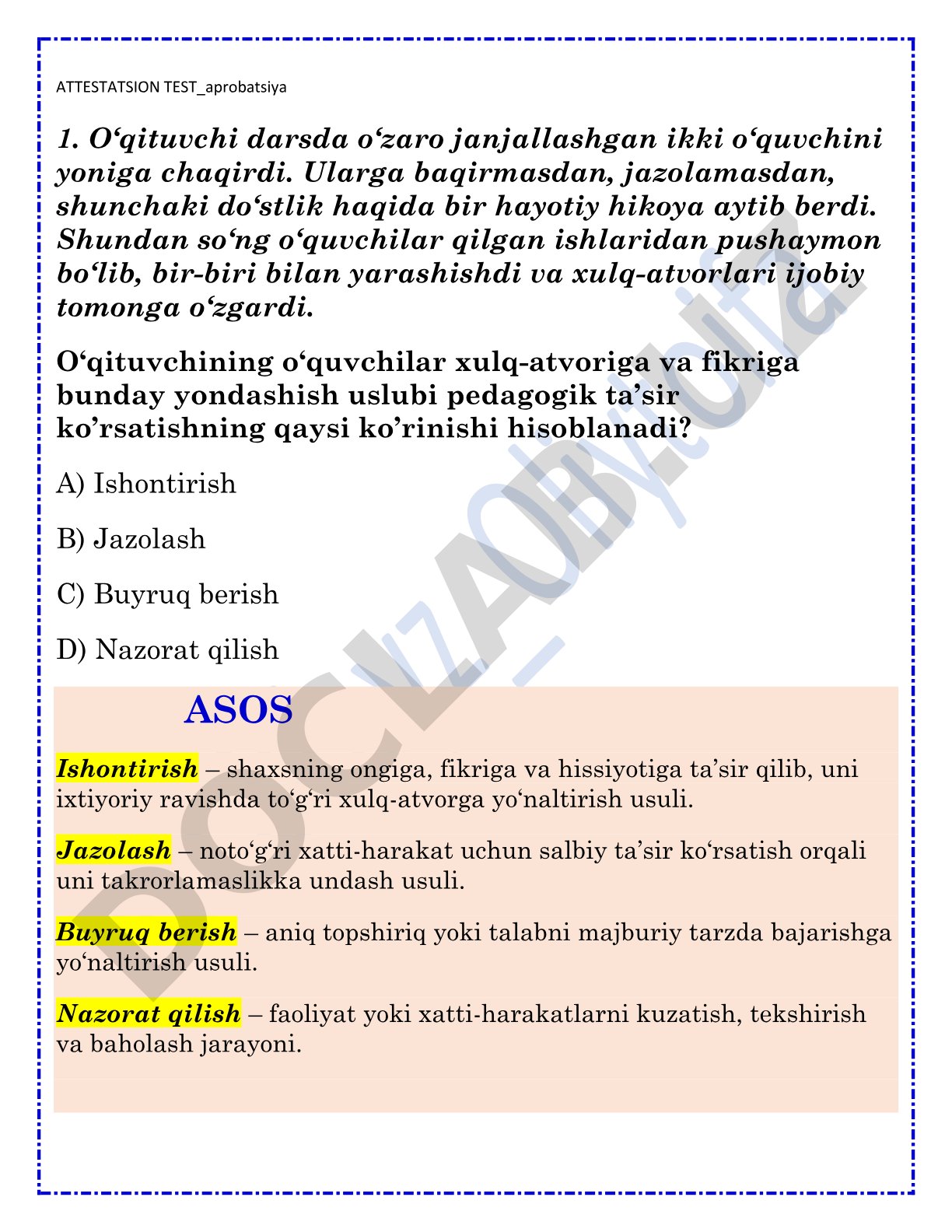 O'qituvchining o'quvchilar xulq-atvoriga pedagogik ta'sir ko'rsatish usullari