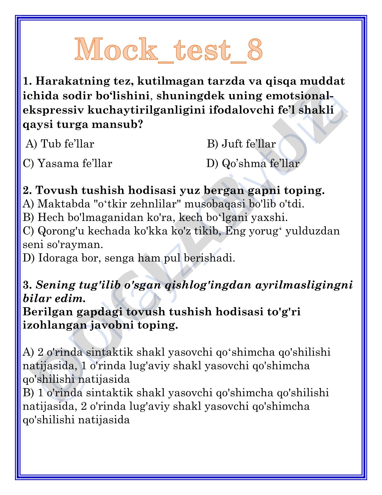 O‘zbek tili fe’l shakllari va tovush tushish hodisasi
