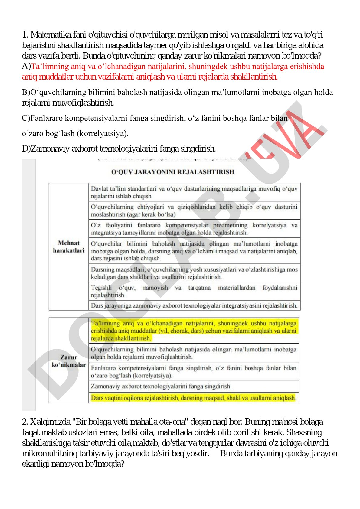 Matematika fanida taymer bilan ishlash ko'nikmalari