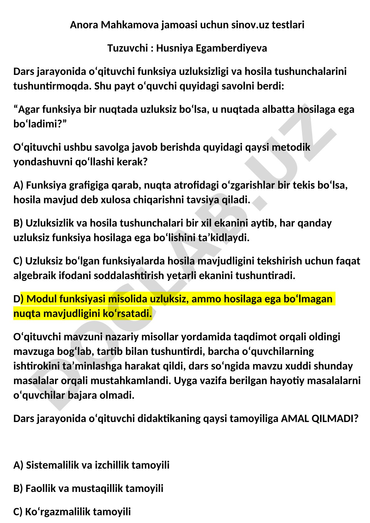 Funksiya uzluksizligi va hosila tushunchalari