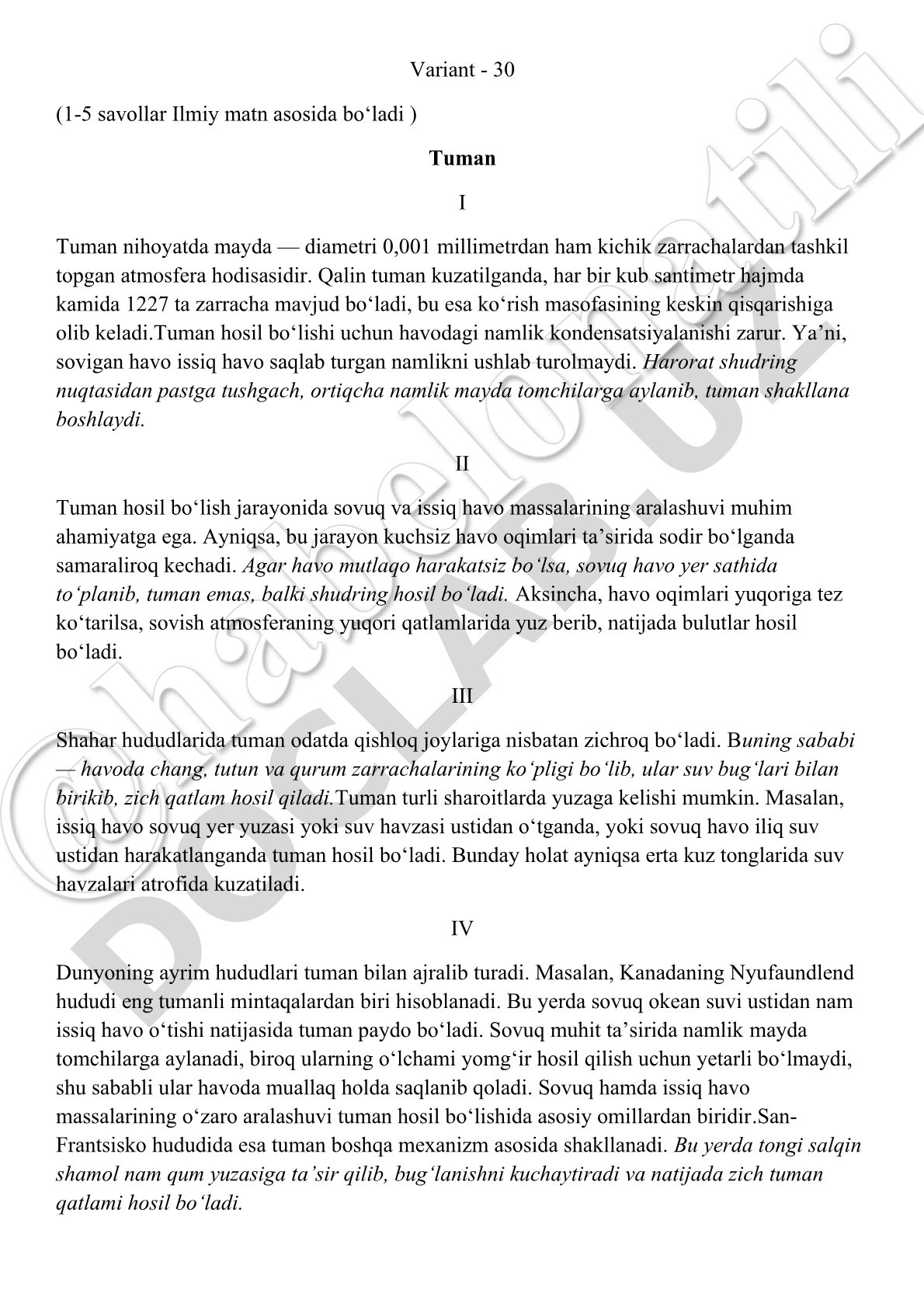 Tuman hosil bo'lish jarayoni va uning xususiyatlari