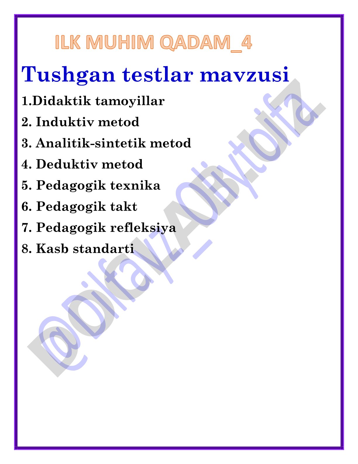 Didaktik tamoyillar va metodlar