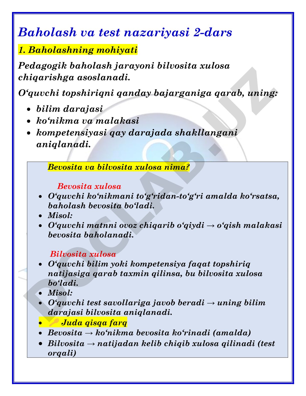 Baholash va test nazariyasi 2-dars