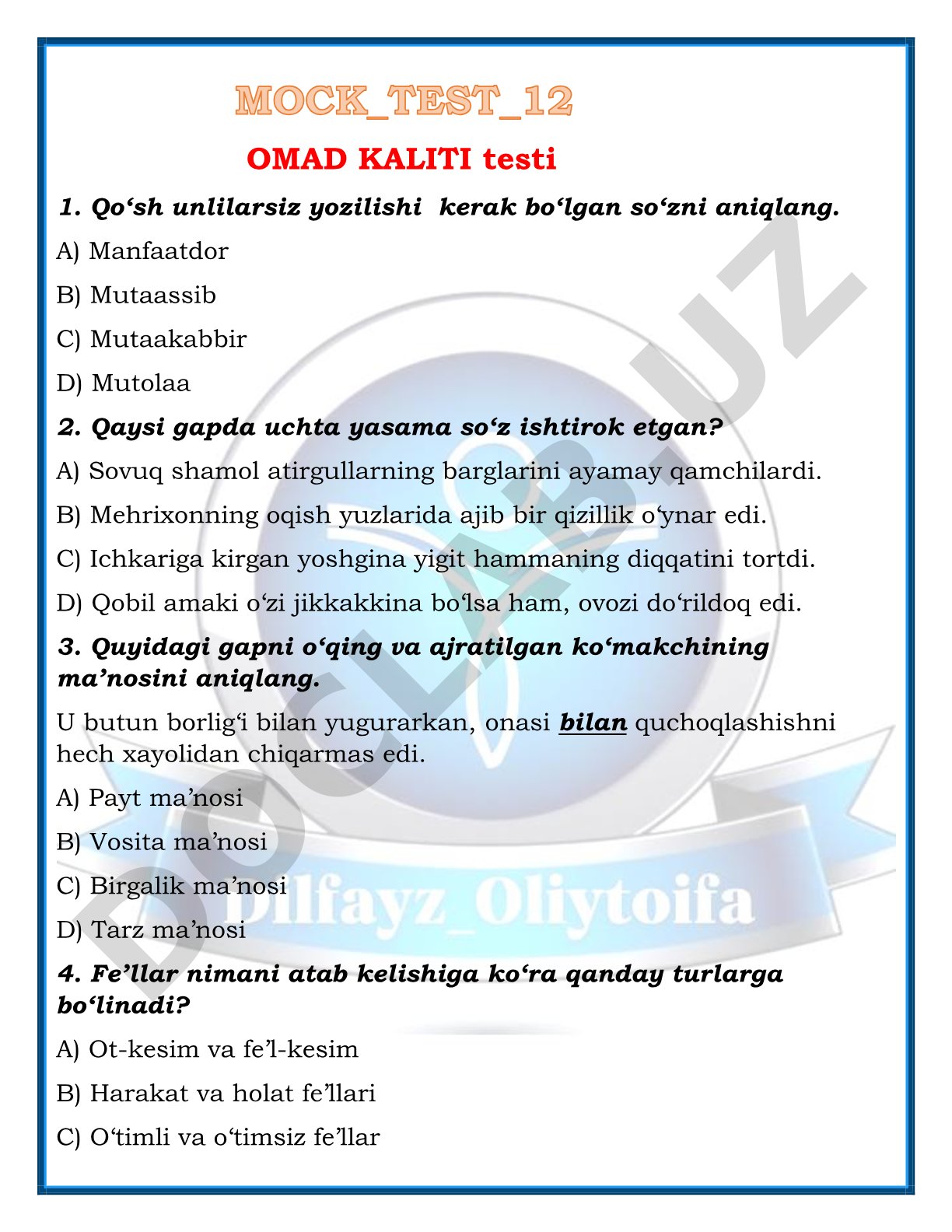 Ona tili test savollari