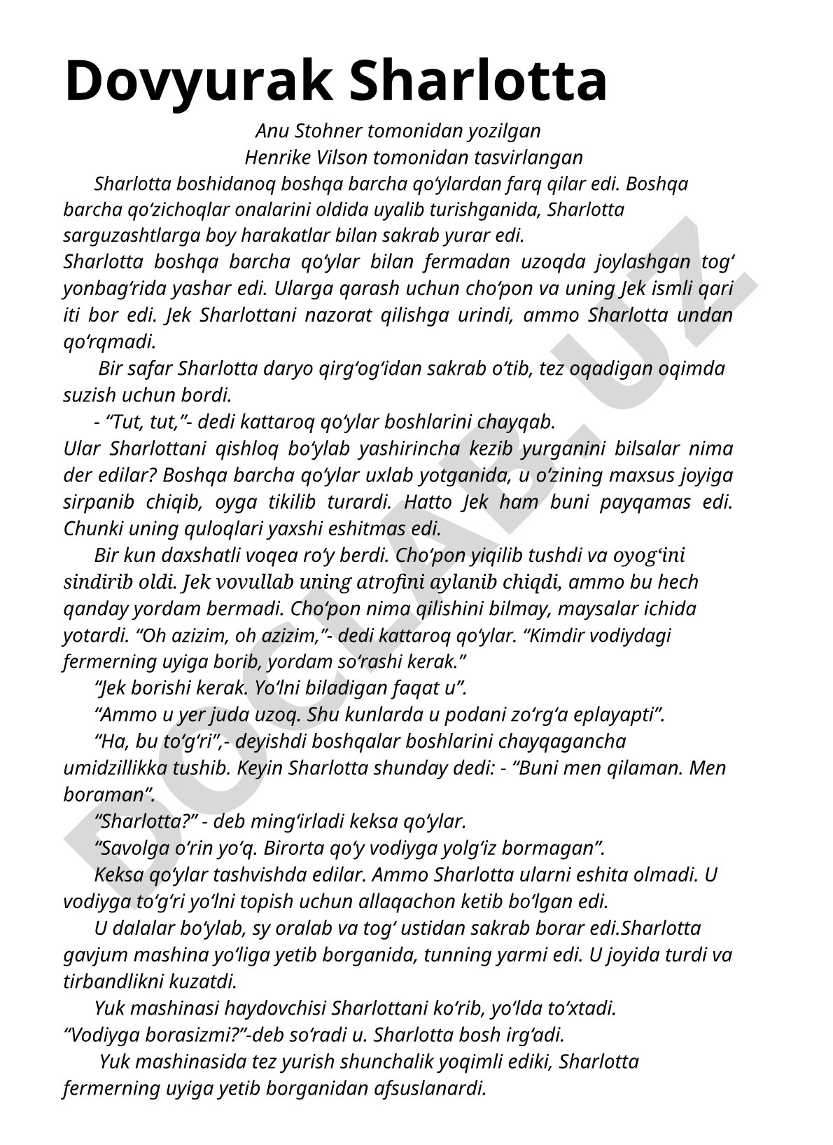 Sharlotta qo'yning sarguzashtlari