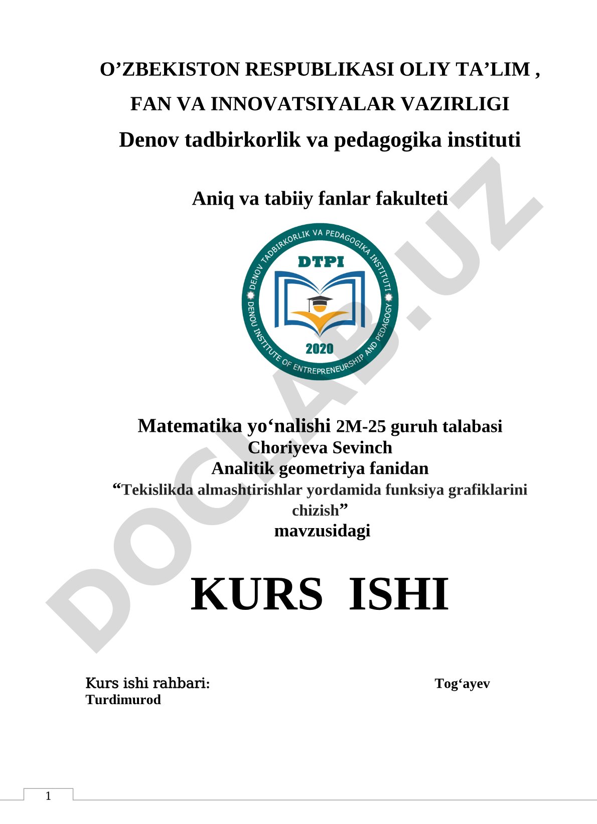 Tekislikda funksiyasiyalarni almashtirish