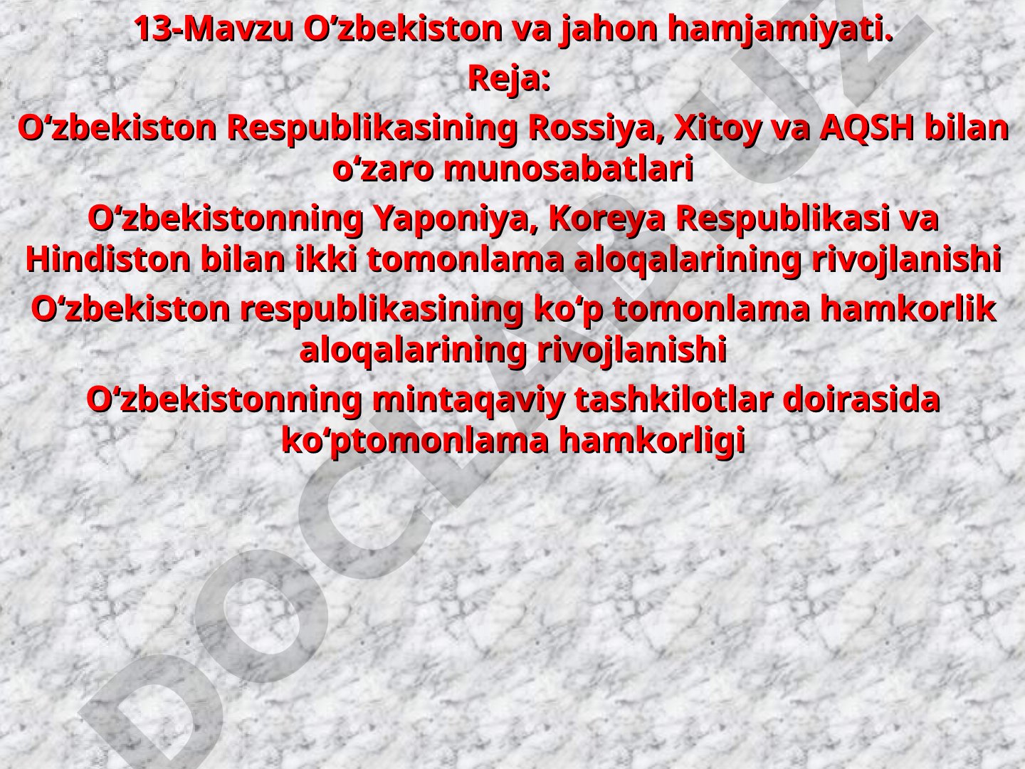 O'zbekiston va jahon hamjamiyati