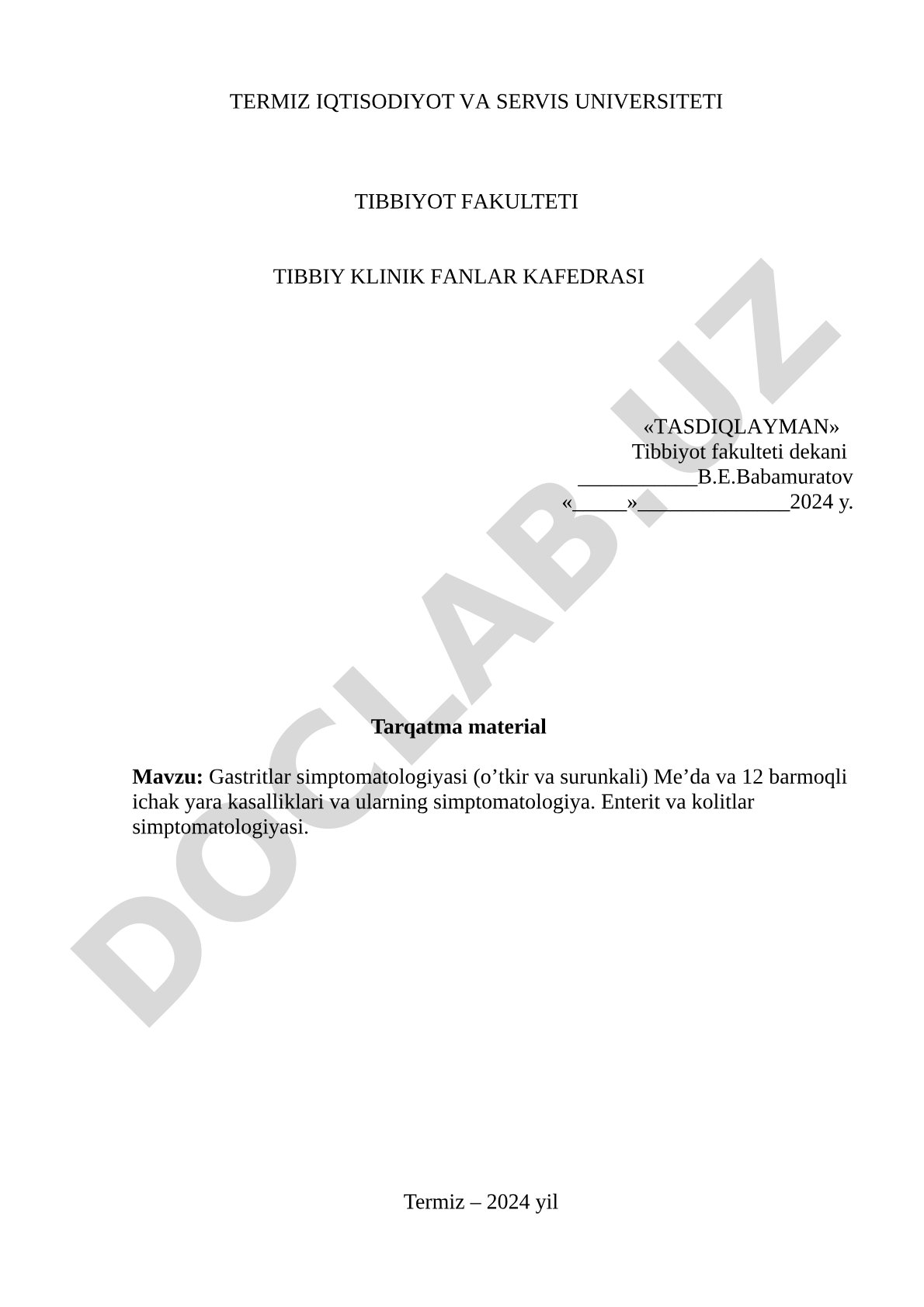 Gastritlar simptomatologiyasi (oʼtkir va surunkali)
