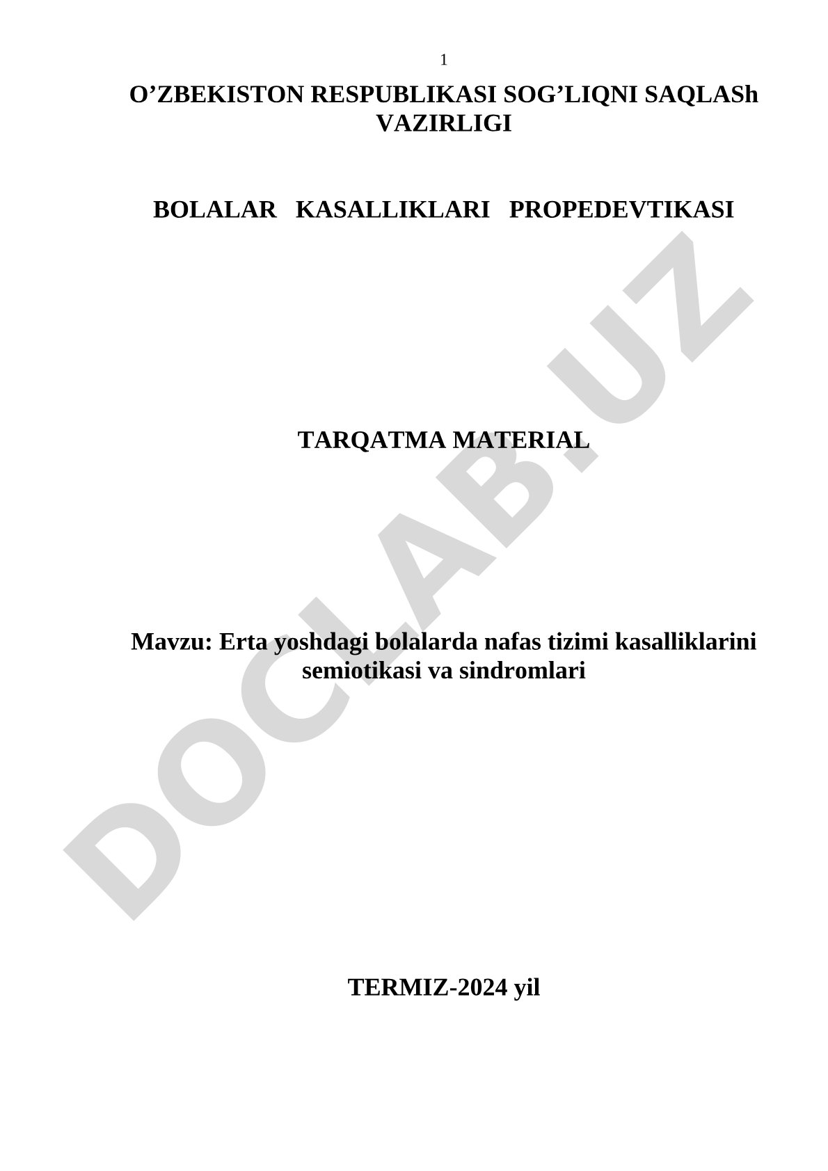 Erta yoshdagi bolalarda nafas tizimi kasalliklarini semiotikasi va sindromlari