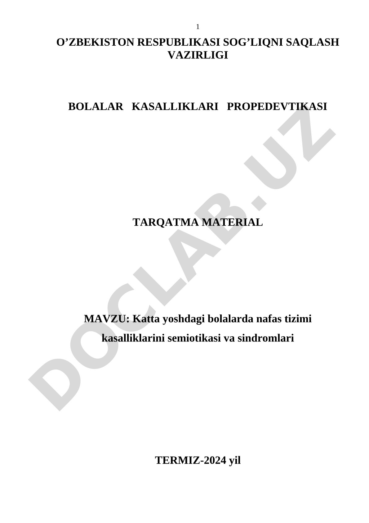 Katta yoshdagi bolalarda nafas tizimi kasalliklarini semiotikasi va sindromlari