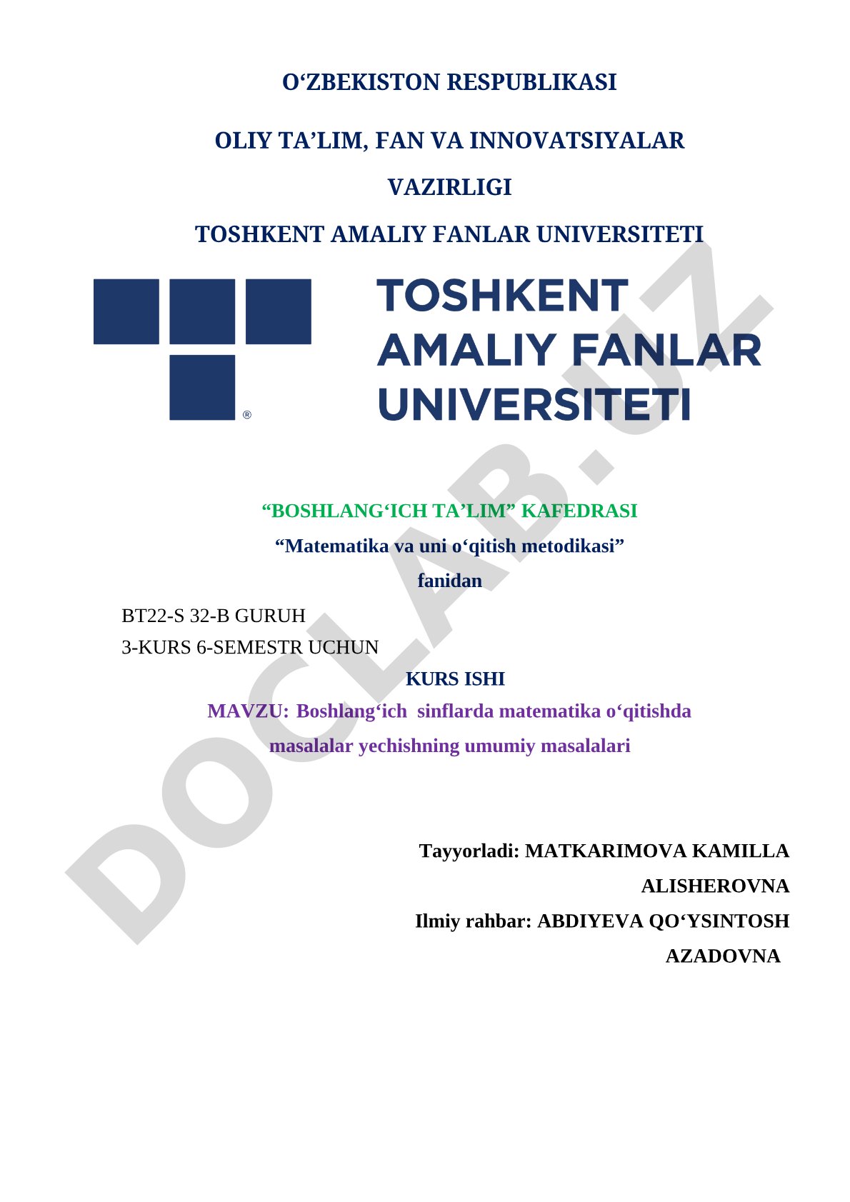 Boshlang'ich sinflarda matematika o'qitishda masalalar yechishning umumiy masalalari