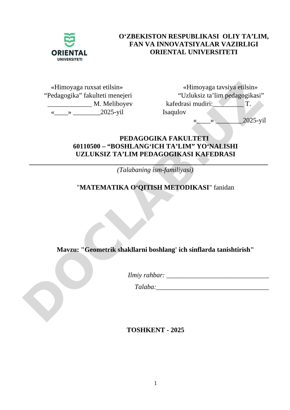 Geometrik shakllarni boshlang'ich sinflarda tanishtirish
