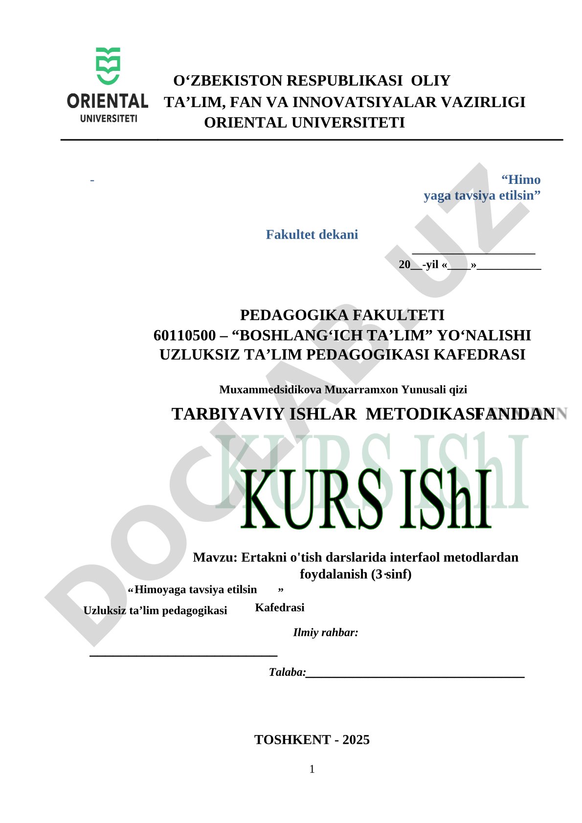 Ertakni o'tish darslarida interfaol metodlardan foydalanish (3 sinf)
