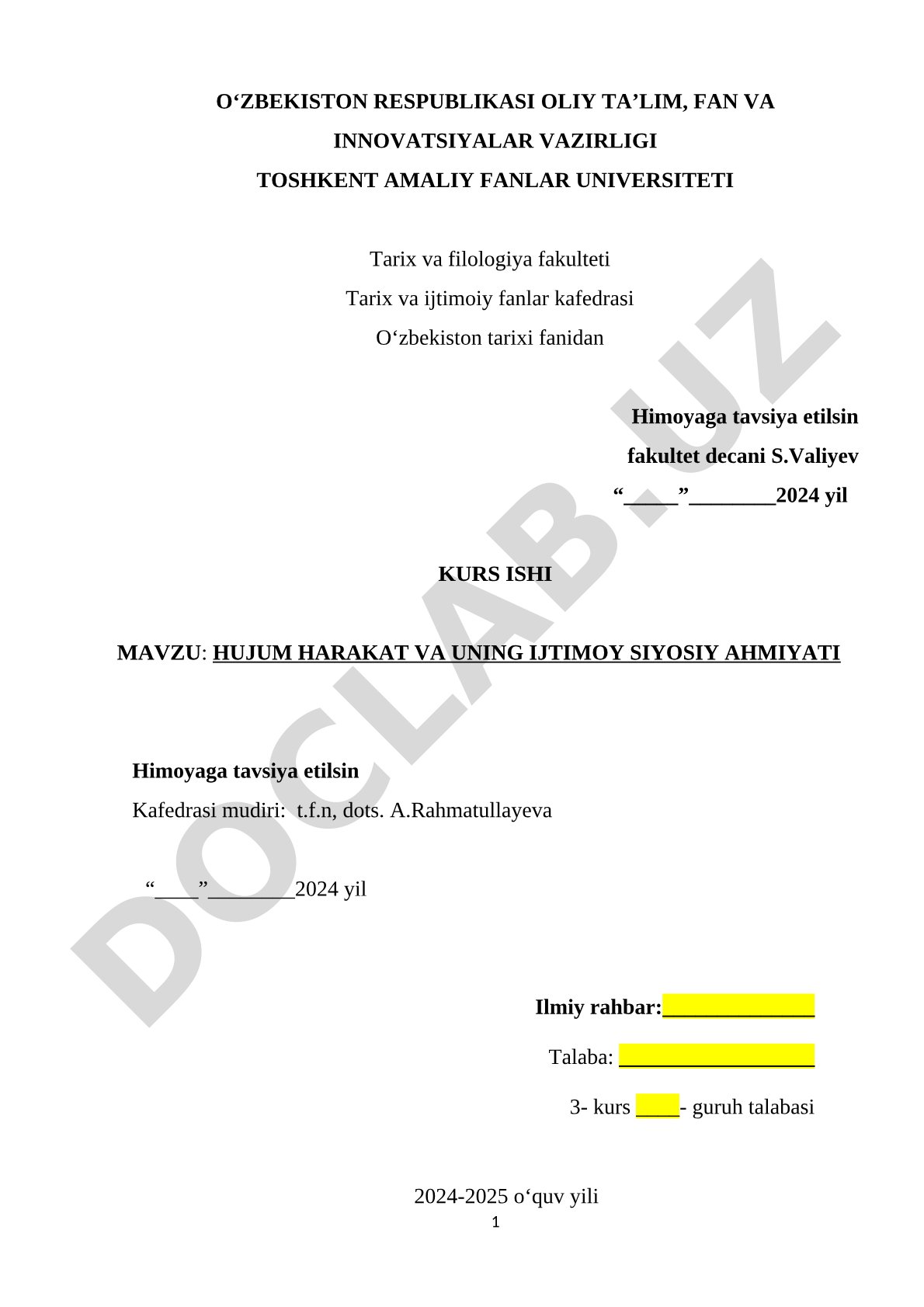 Hujum harakat va uning ijtimoiy siyosiy ahamiyati