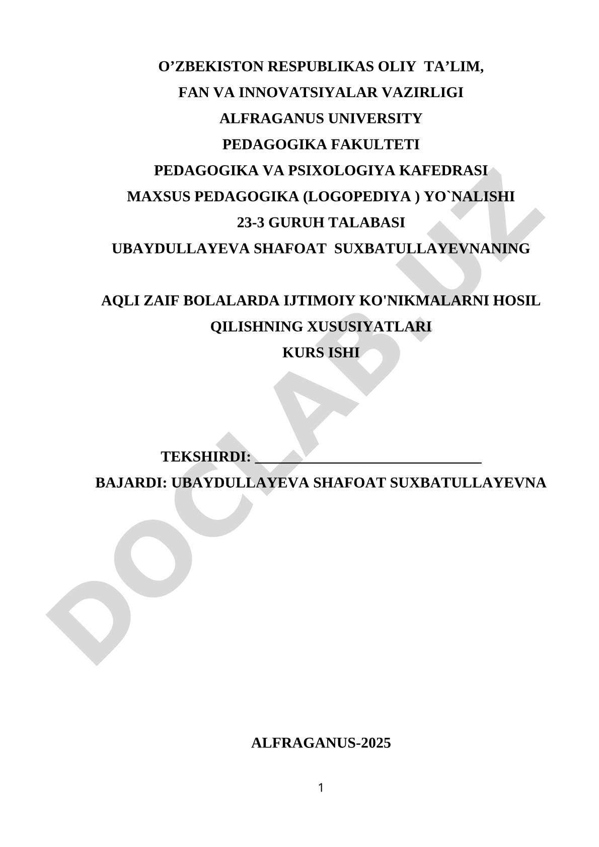 Aqli zaif bolalarda ijtimoiy ko'nikmalarni hosil qilishning xususiyatlari