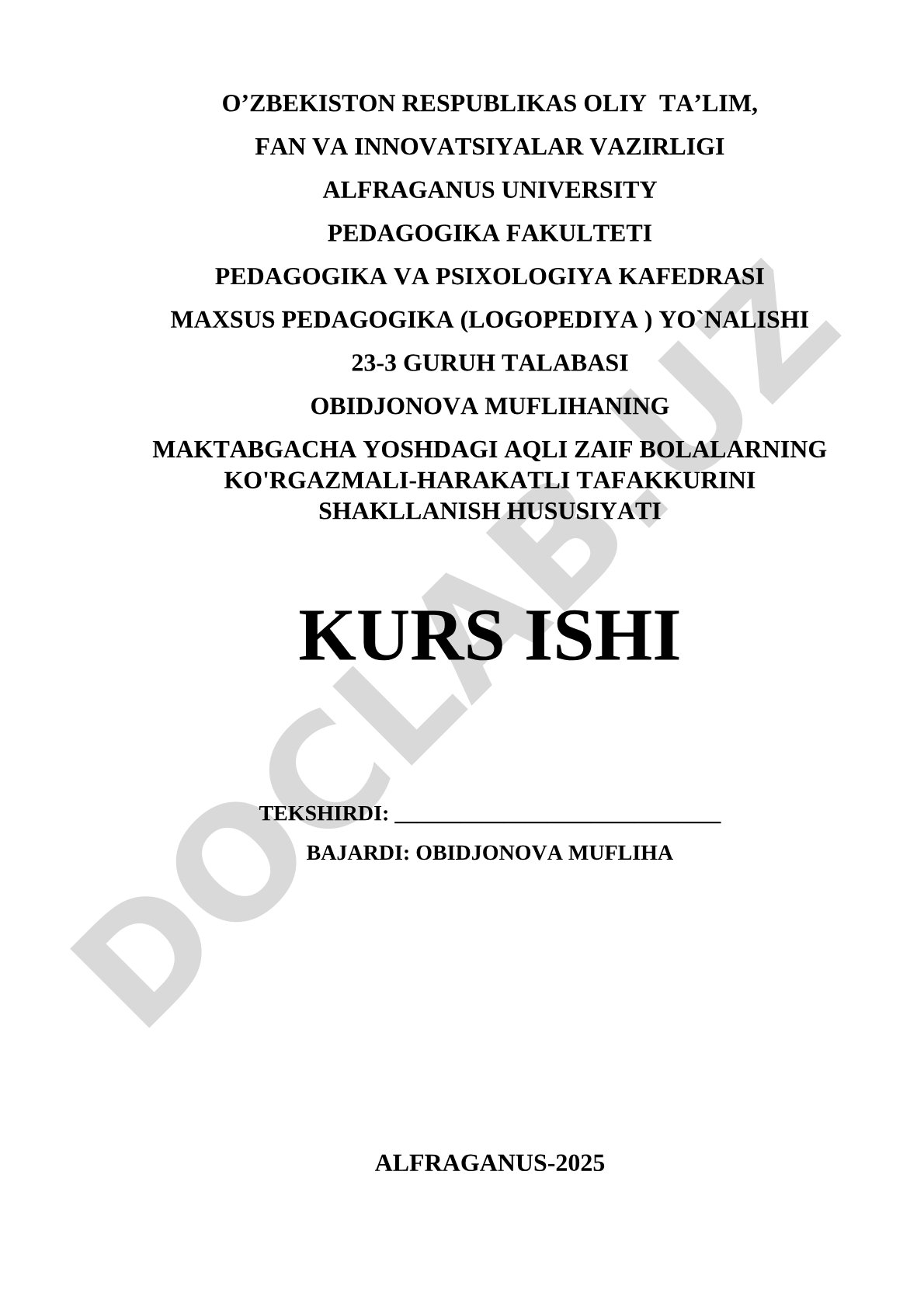 Maktabgacha yoshdagi aqli zaif bolalarning ko'rgazmali-harakatli tafakkurini shakllanish xususiyati