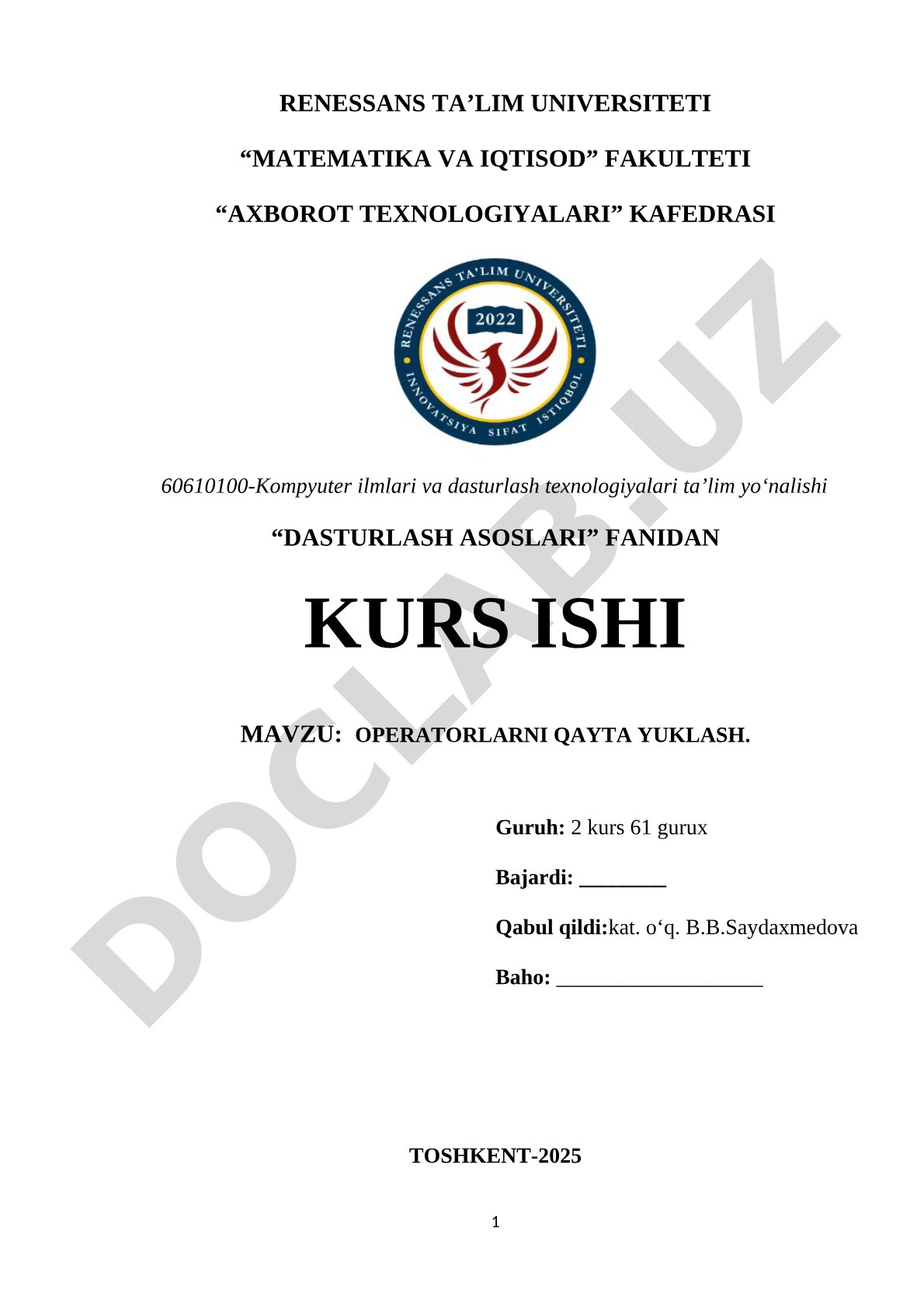 Operatorlarni qayta yuklash