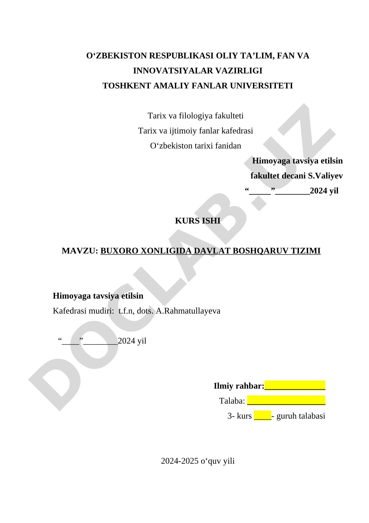 Buxoro xonligida davlat boshqaruv tizimi