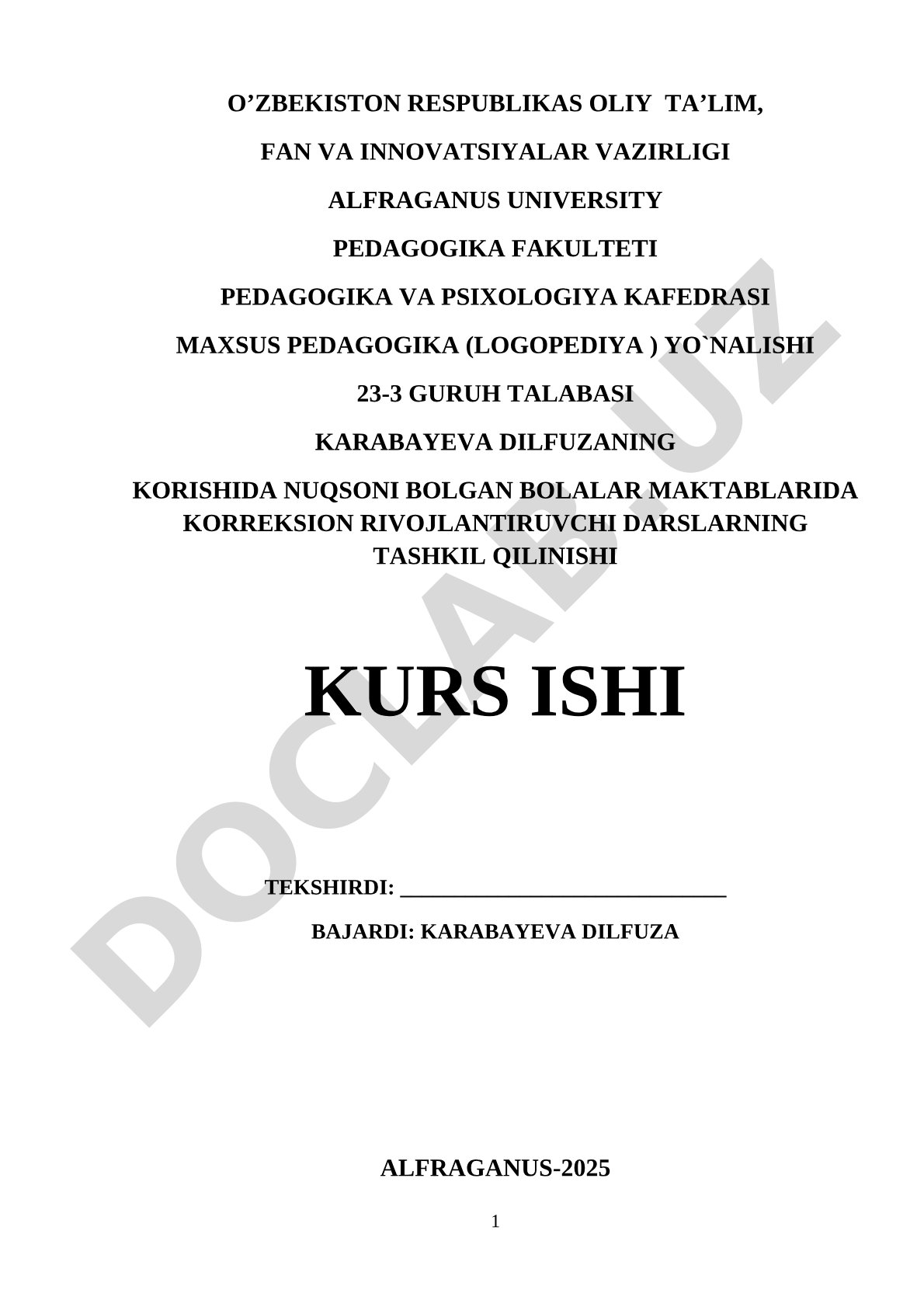Ko'rishda nuqsoni bo'lgan bolalar maktablarida korreksion rivojlantiruvchi darslarning tashkil qilinishi