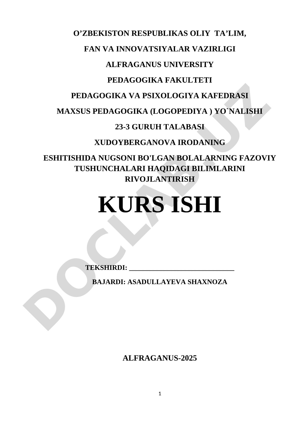 Eshitishida nuqsoni bo'lgan bolalarning fazoviy tushunchalari haqidagi bilimlarini rivojlantirish