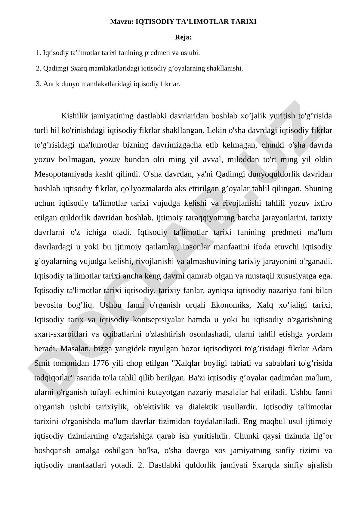 Iqtisodiy ta'limotlar tarixi