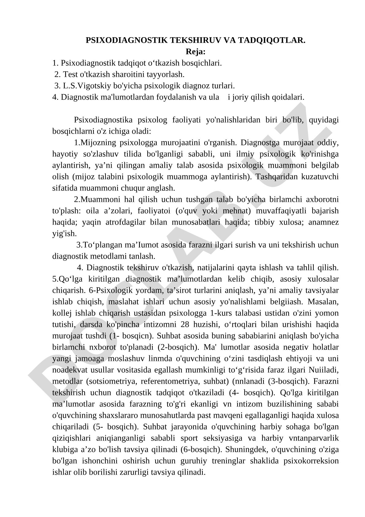 Psixodiagnostik tekshiruv va tadqiqotlar
