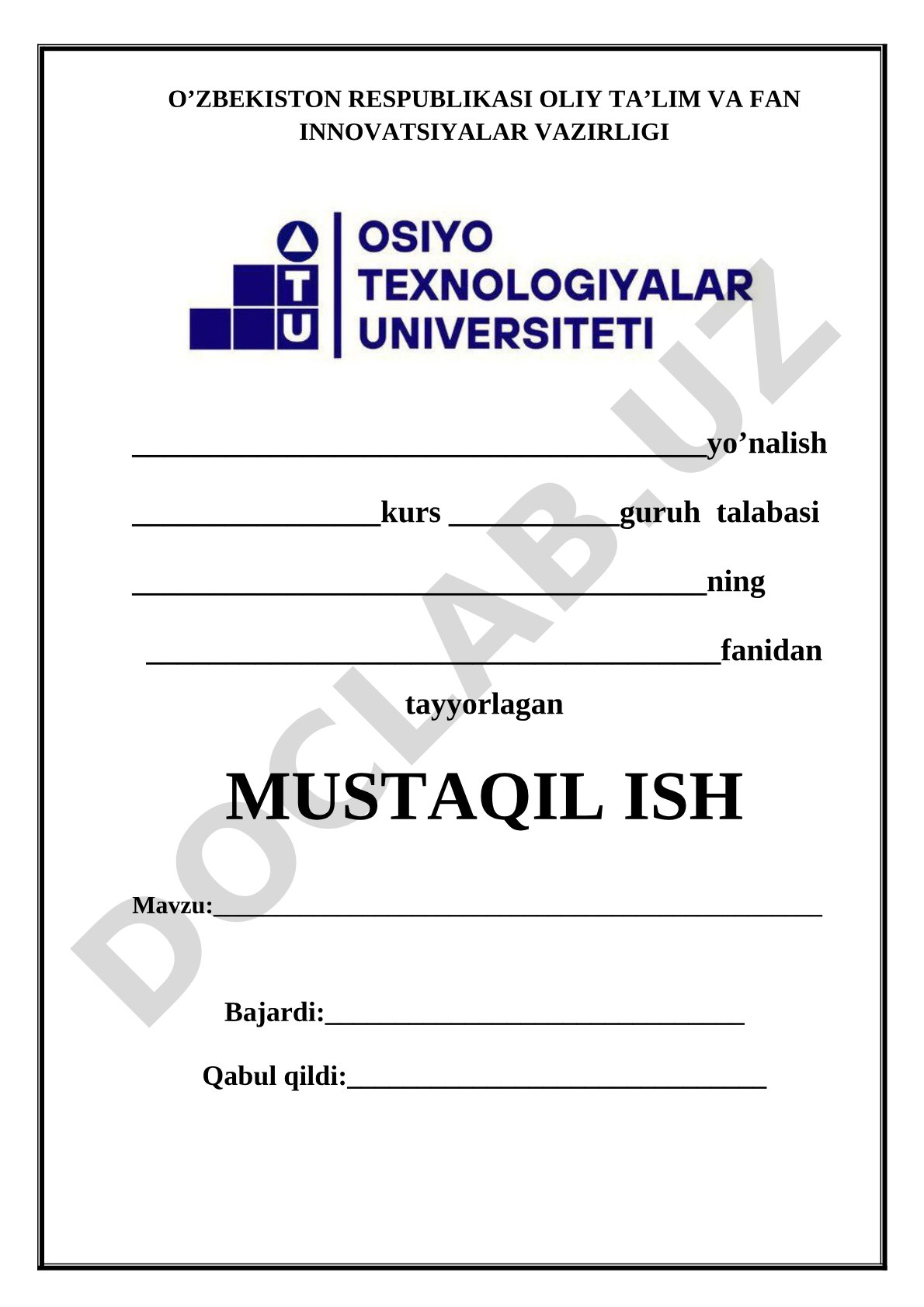 Mustaqil ish namunasi