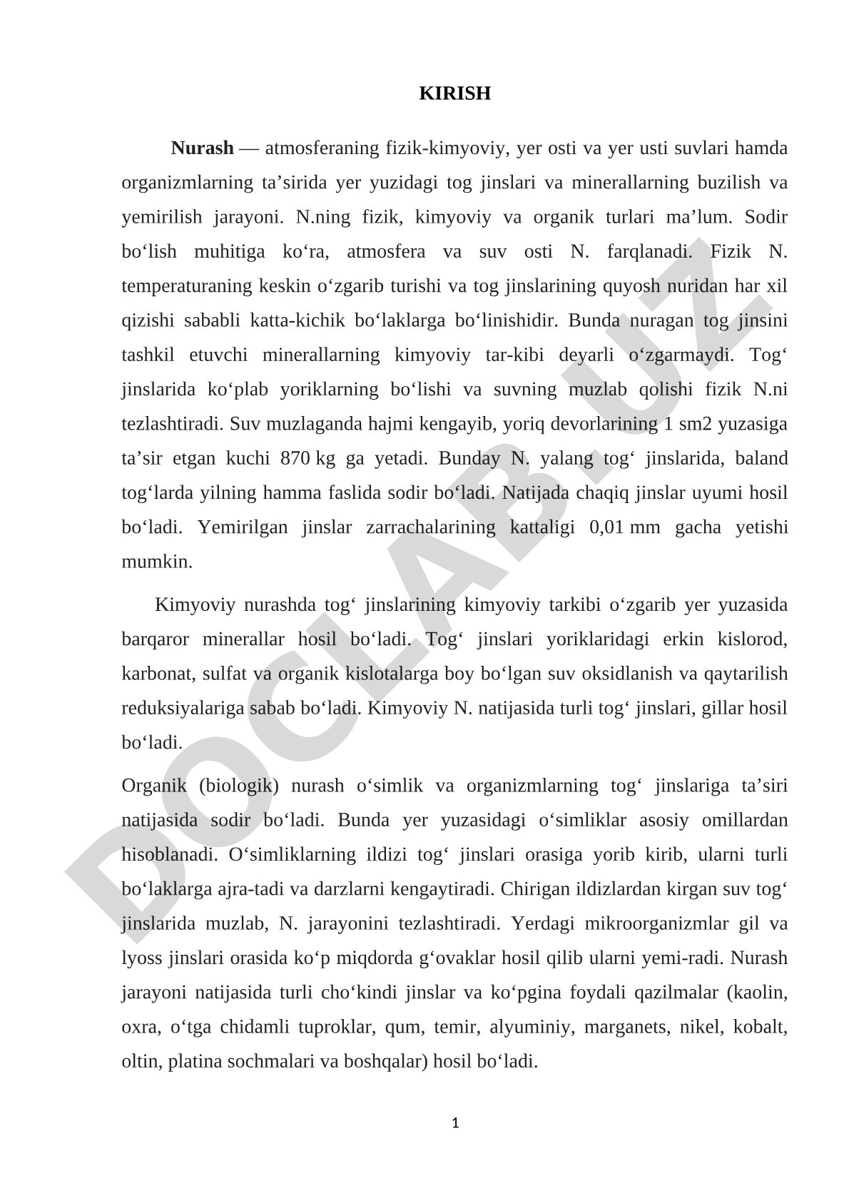 Nurash jarayoni va uning turlari geologiya