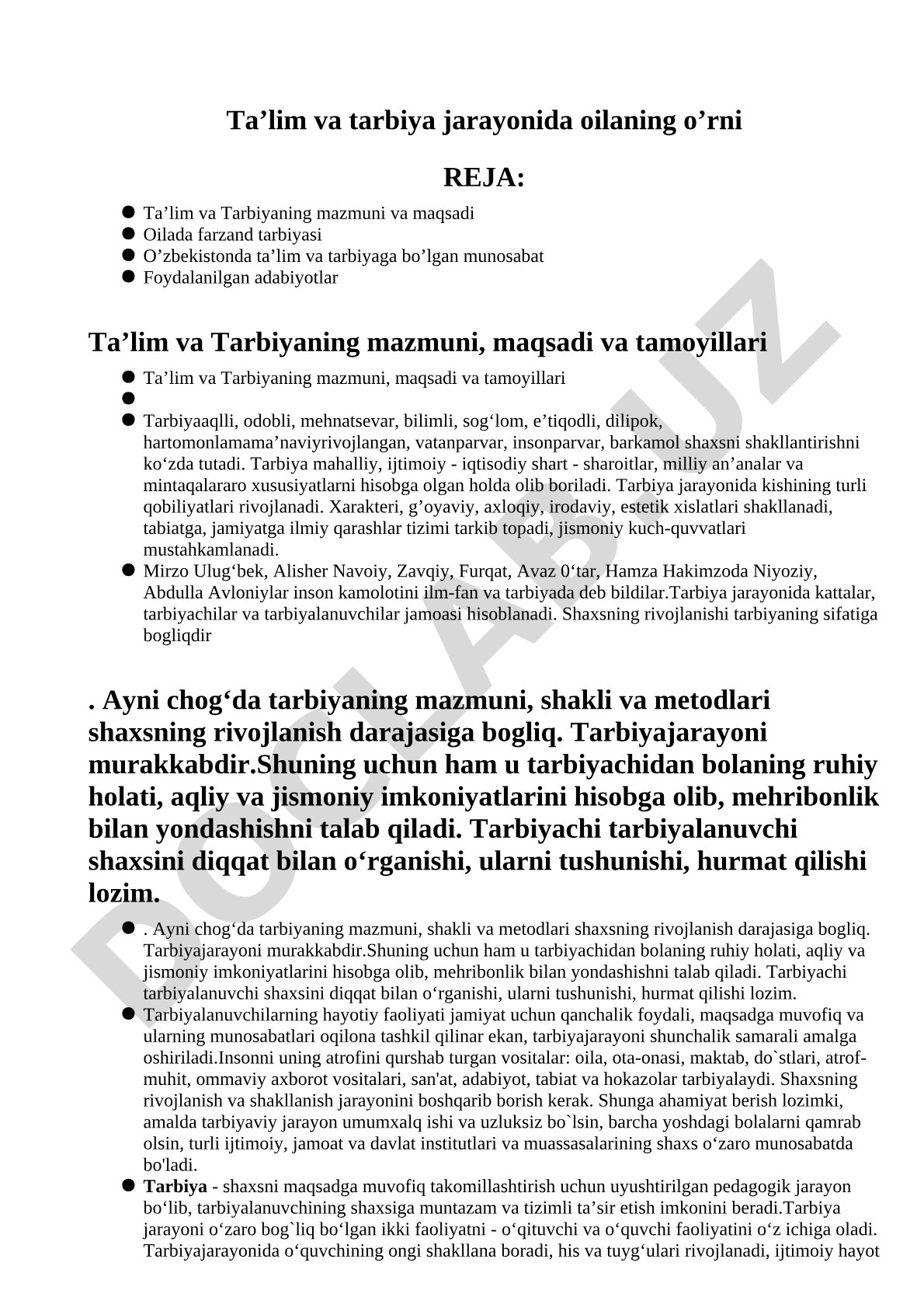 Ta'lim va tarbiya jarayonida oilaning o'rni