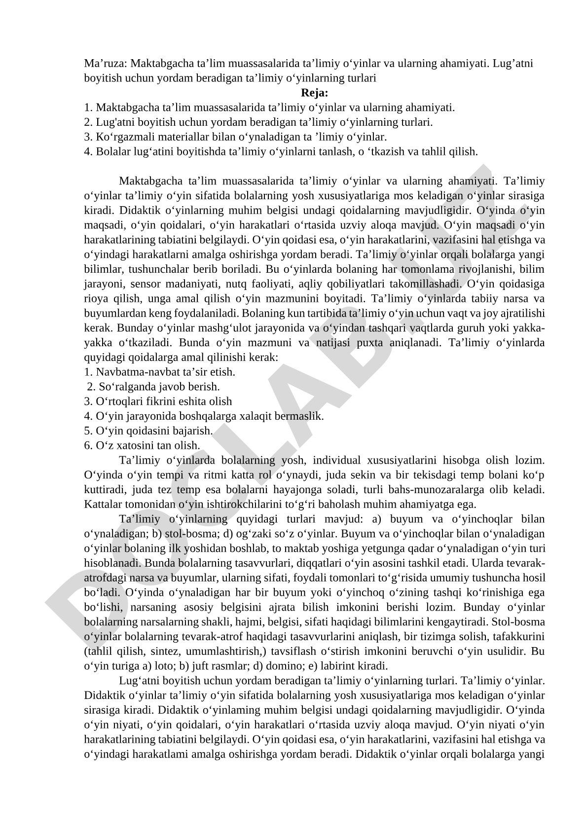 Maktabgacha ta’lim muassasalarida ta’limiy o‘yinlar va ularning ahamiyati