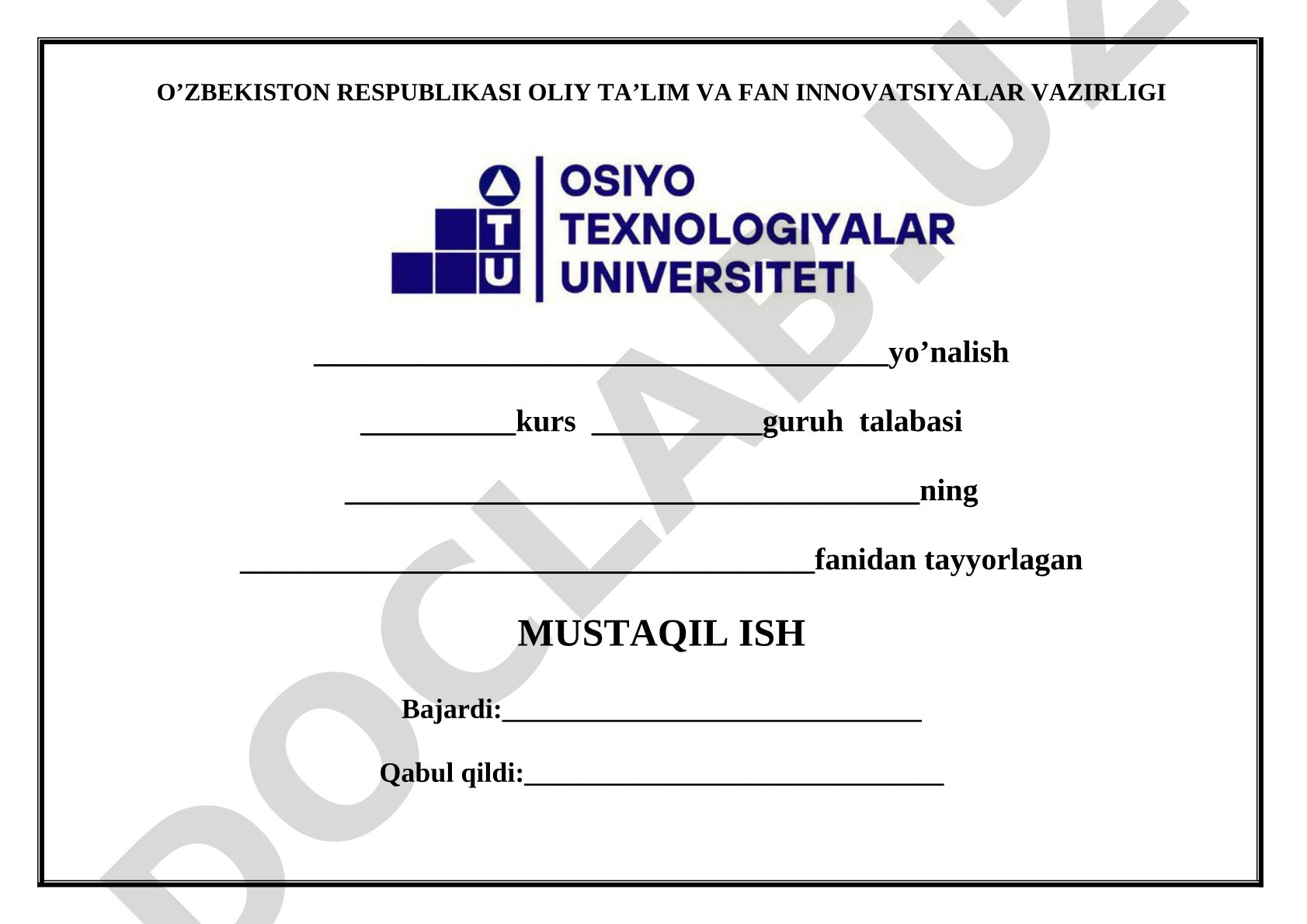 Mustaqil ish namunasi