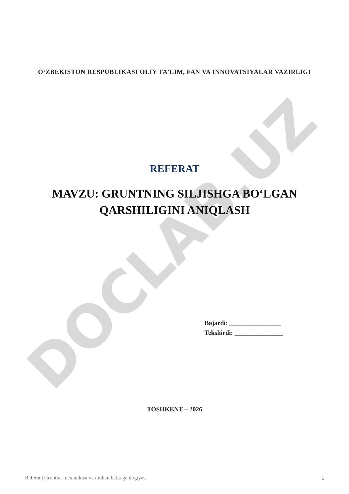 Gruntning siljishga bo'lgan qarshiligini aniqlash