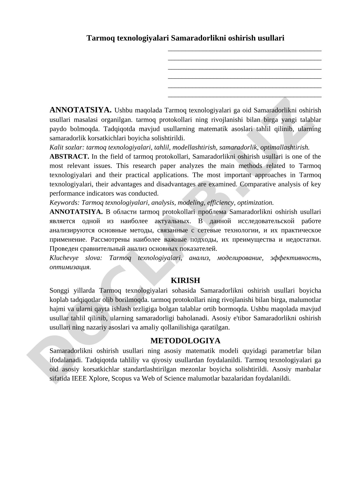 Tarmoq texnologiyalari Samaradorlikni oshirish usullari