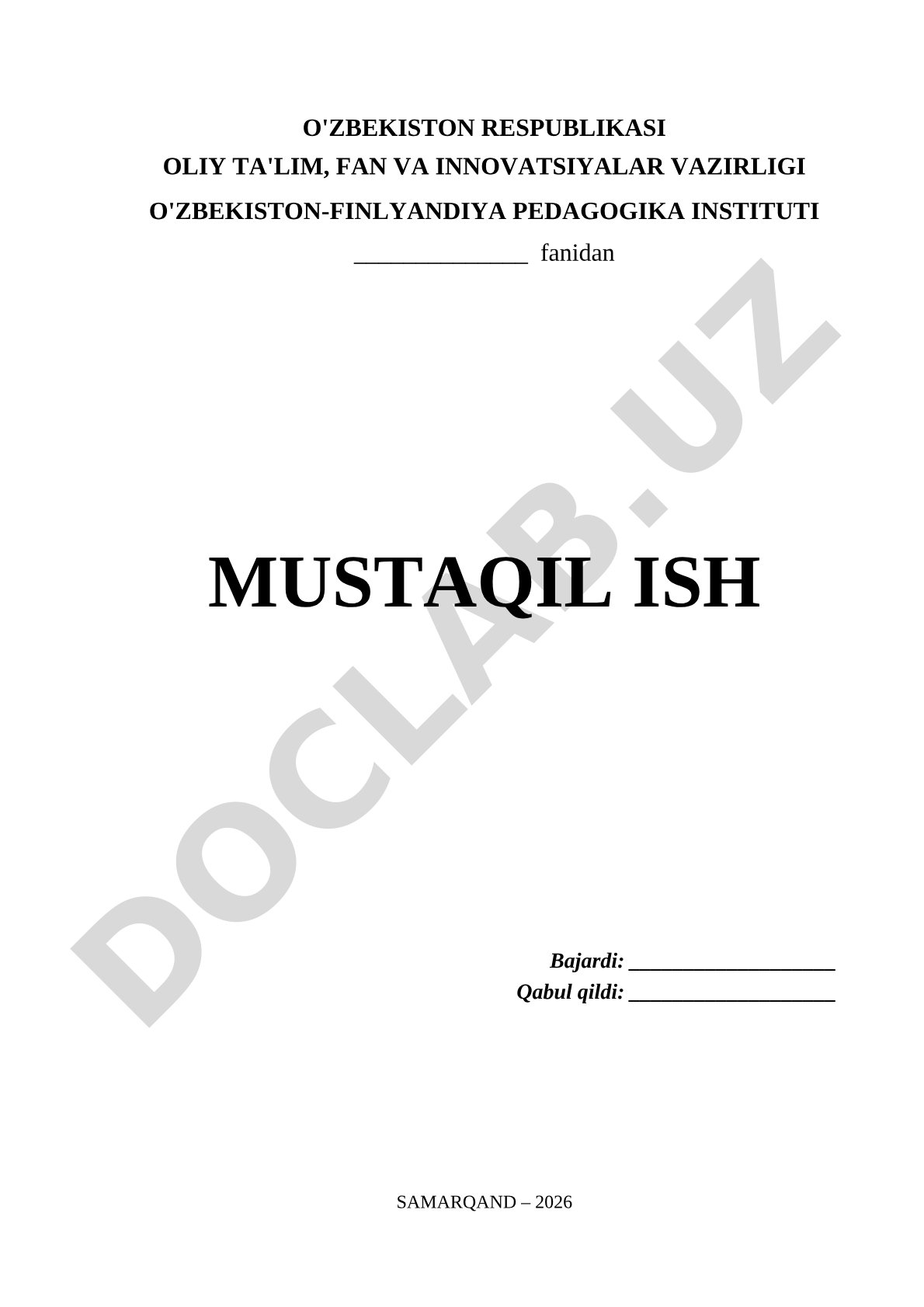 Mustaqil ish uchun shablon
