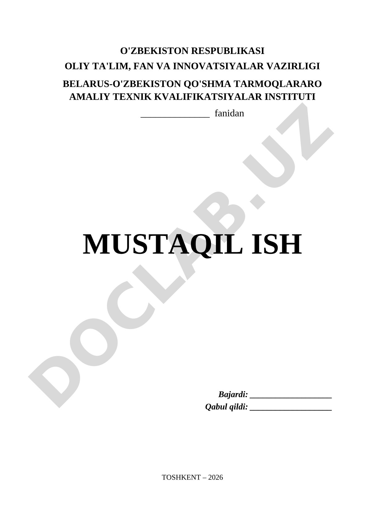 Belarus-O'zbekiston qo'shma instituti mustaqil ishi
