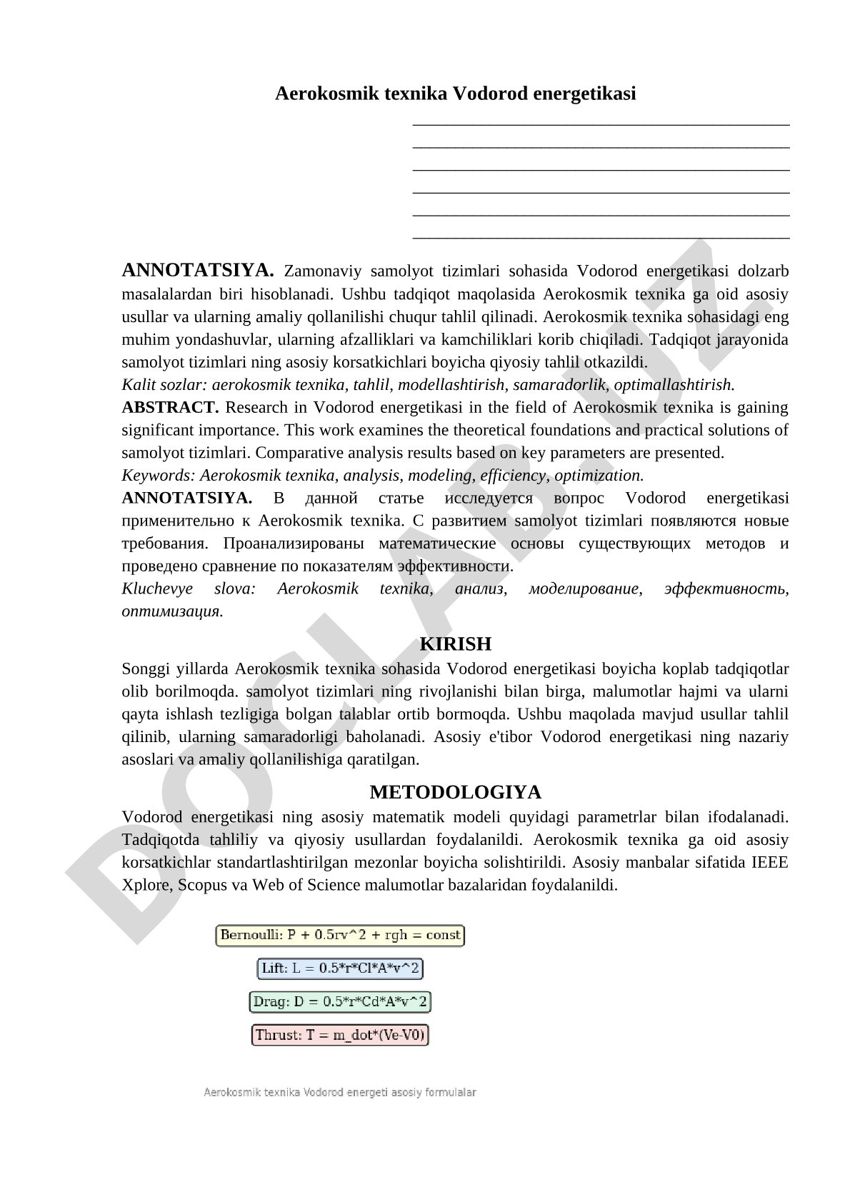 Aerokosmik texnika Vodorod energetikasi