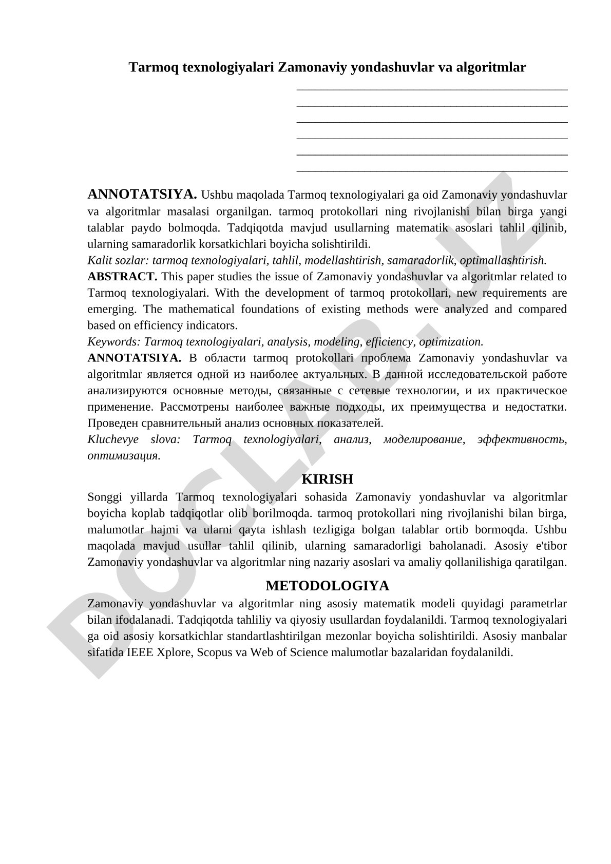 Tarmoq texnologiyalari Zamonaviy yondashuvlar va algoritmlar