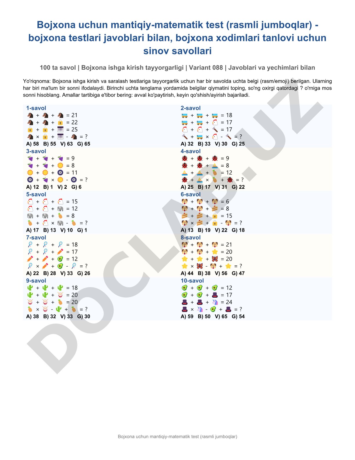Bojxona uchun mantiqiy-matematik test (rasmli jumboqlar)