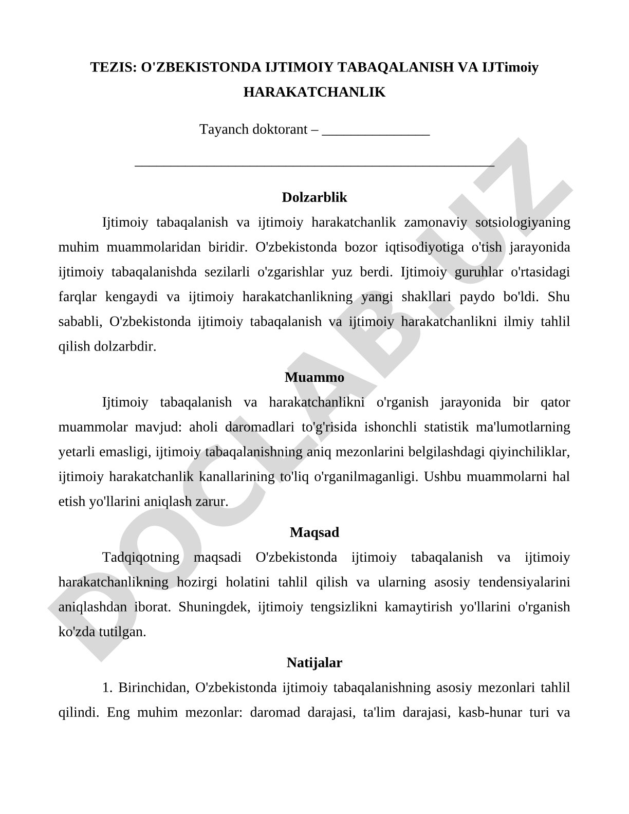 O'zbekistonda ijtimoiy tabaqalanish va ijtimoiy harakatchanlik
