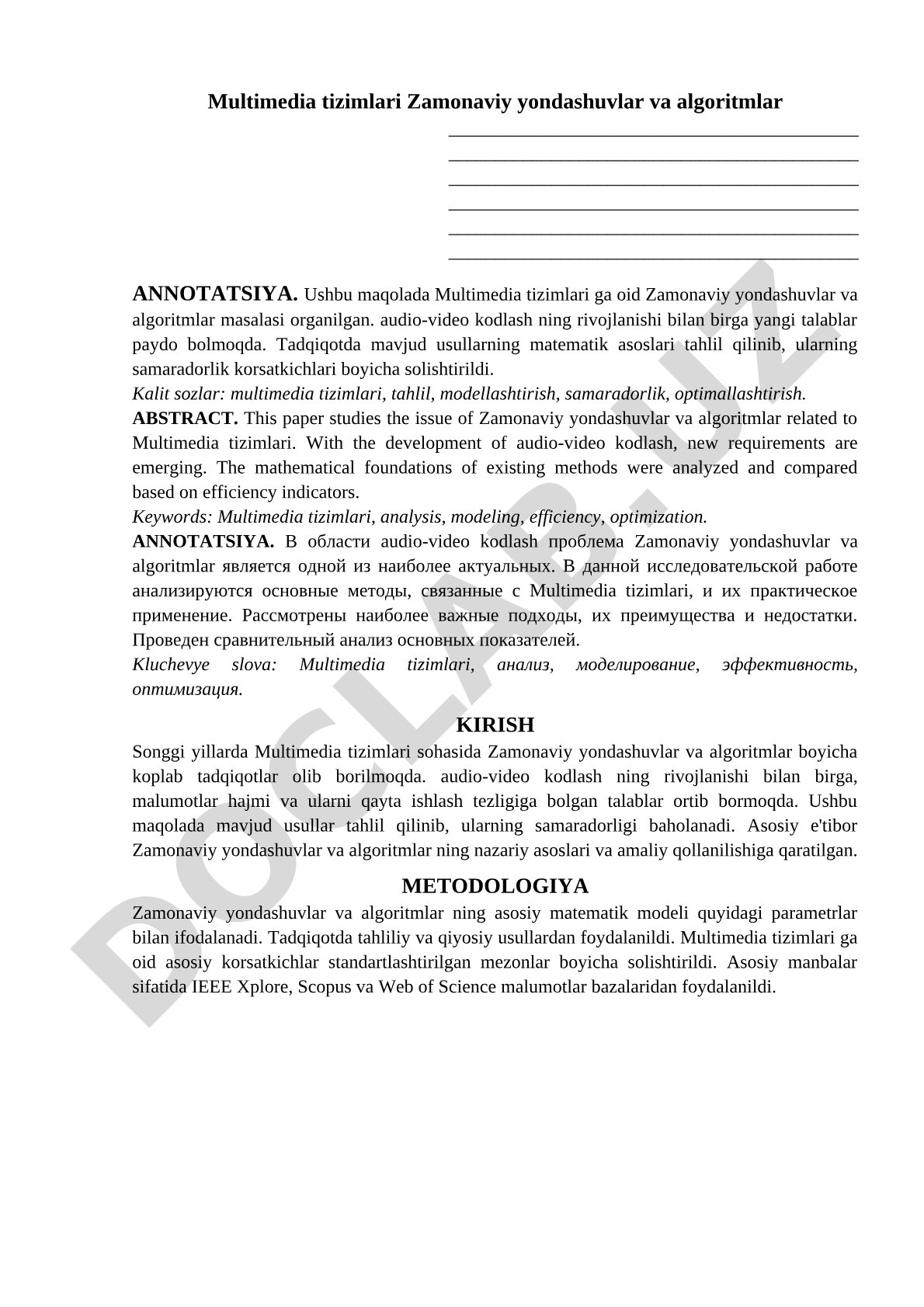 Multimedia tizimlari Zamonaviy yondashuvlar va algoritmlar