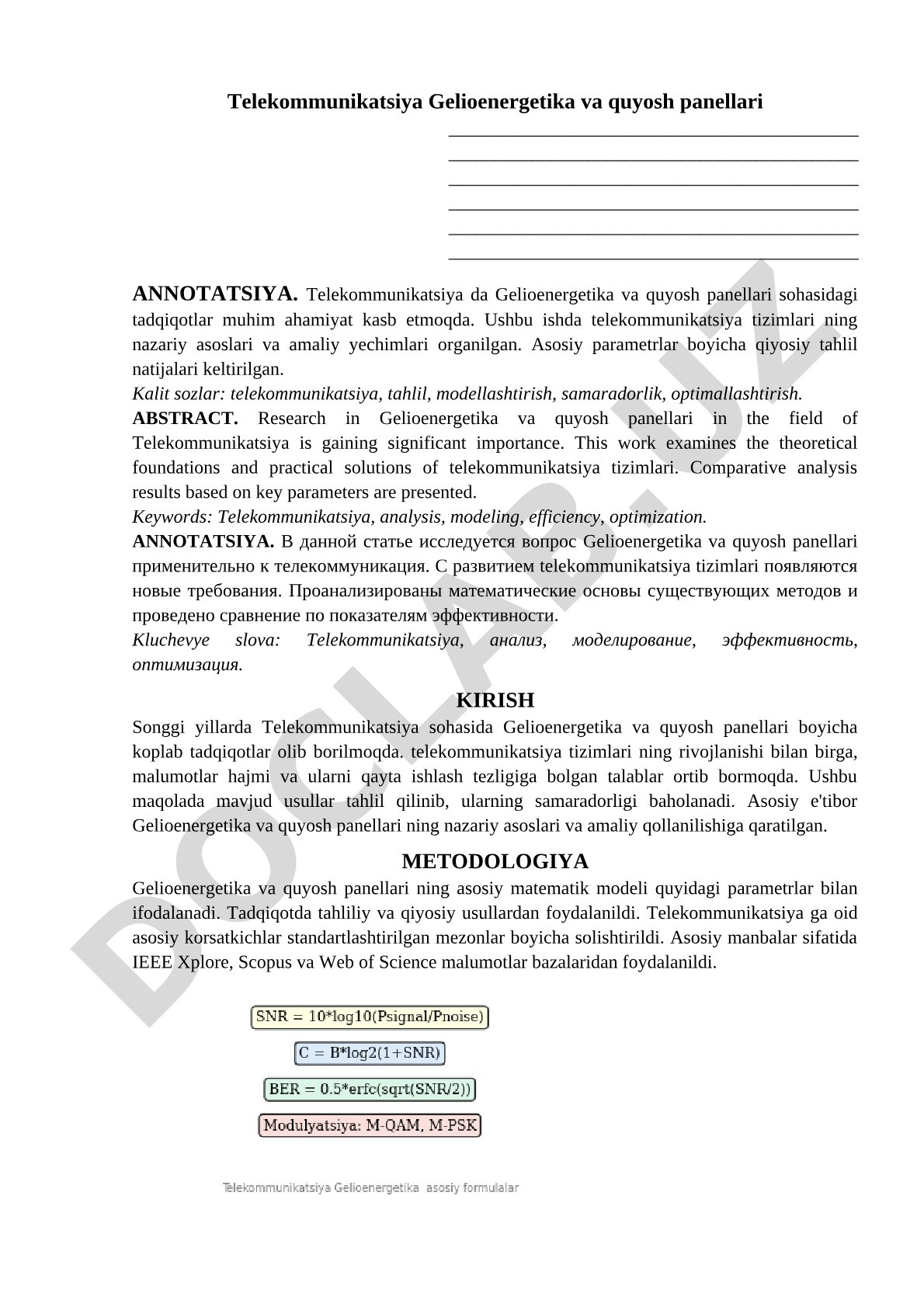 Telekommunikatsiya Gelioenergetika va quyosh panellari